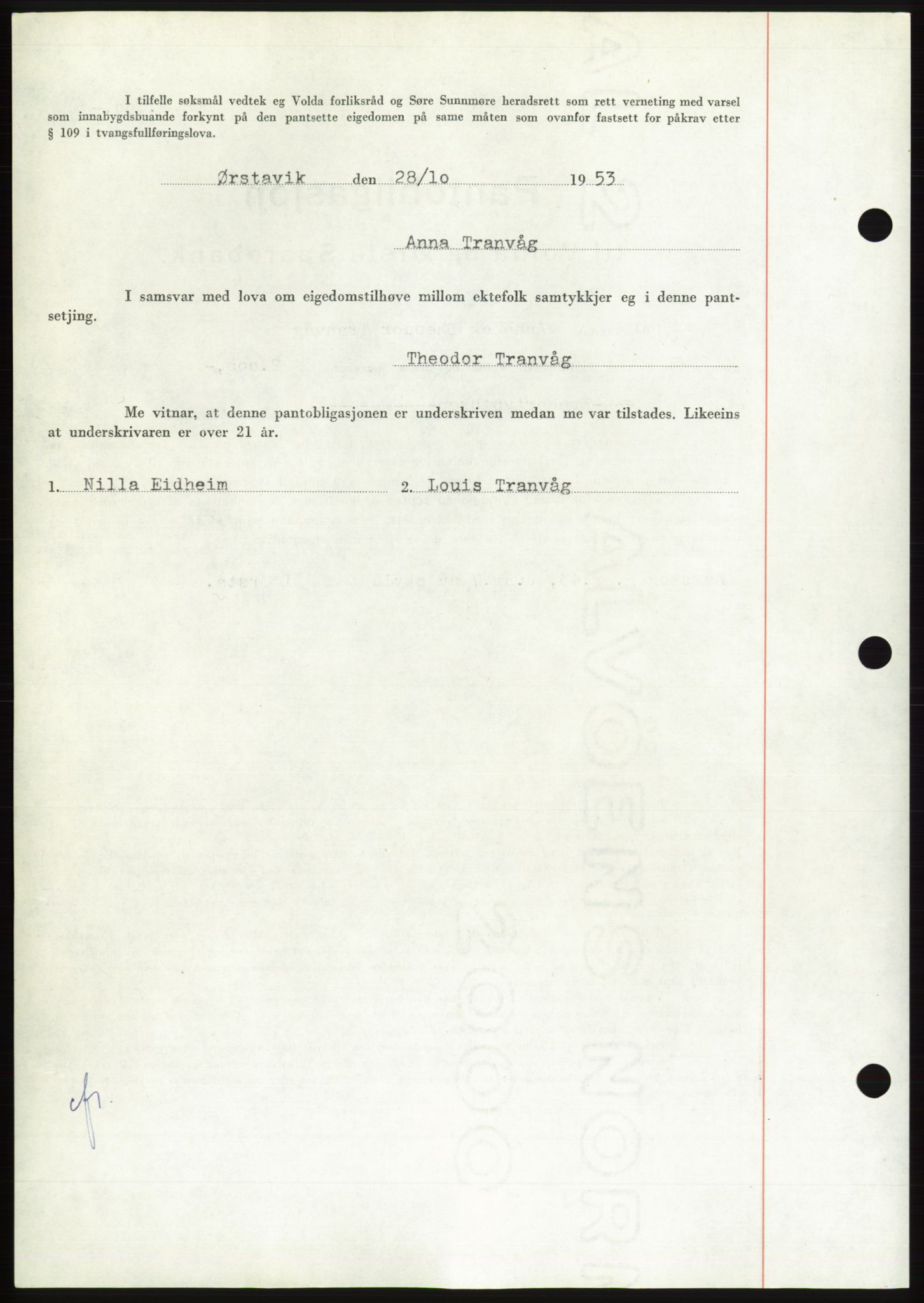 Søre Sunnmøre sorenskriveri, AV/SAT-A-4122/1/2/2C/L0124: Pantebok nr. 12B, 1953-1954, Dagboknr: 2672/1953