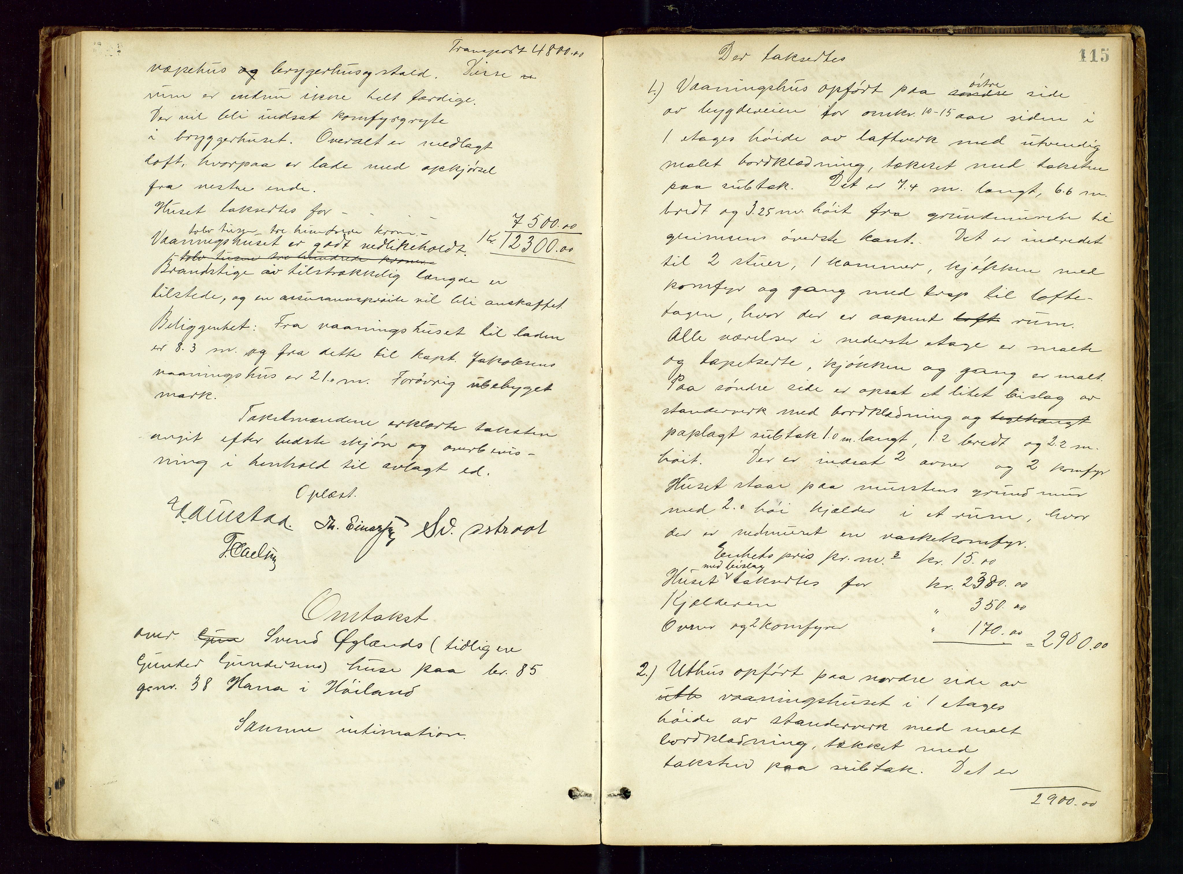 Høyland/Sandnes lensmannskontor, SAST/A-100166/Goa/L0002: "Brandtaxtprotokol for Landafdelingen i Høiland", 1880-1917, s. 114b-115a