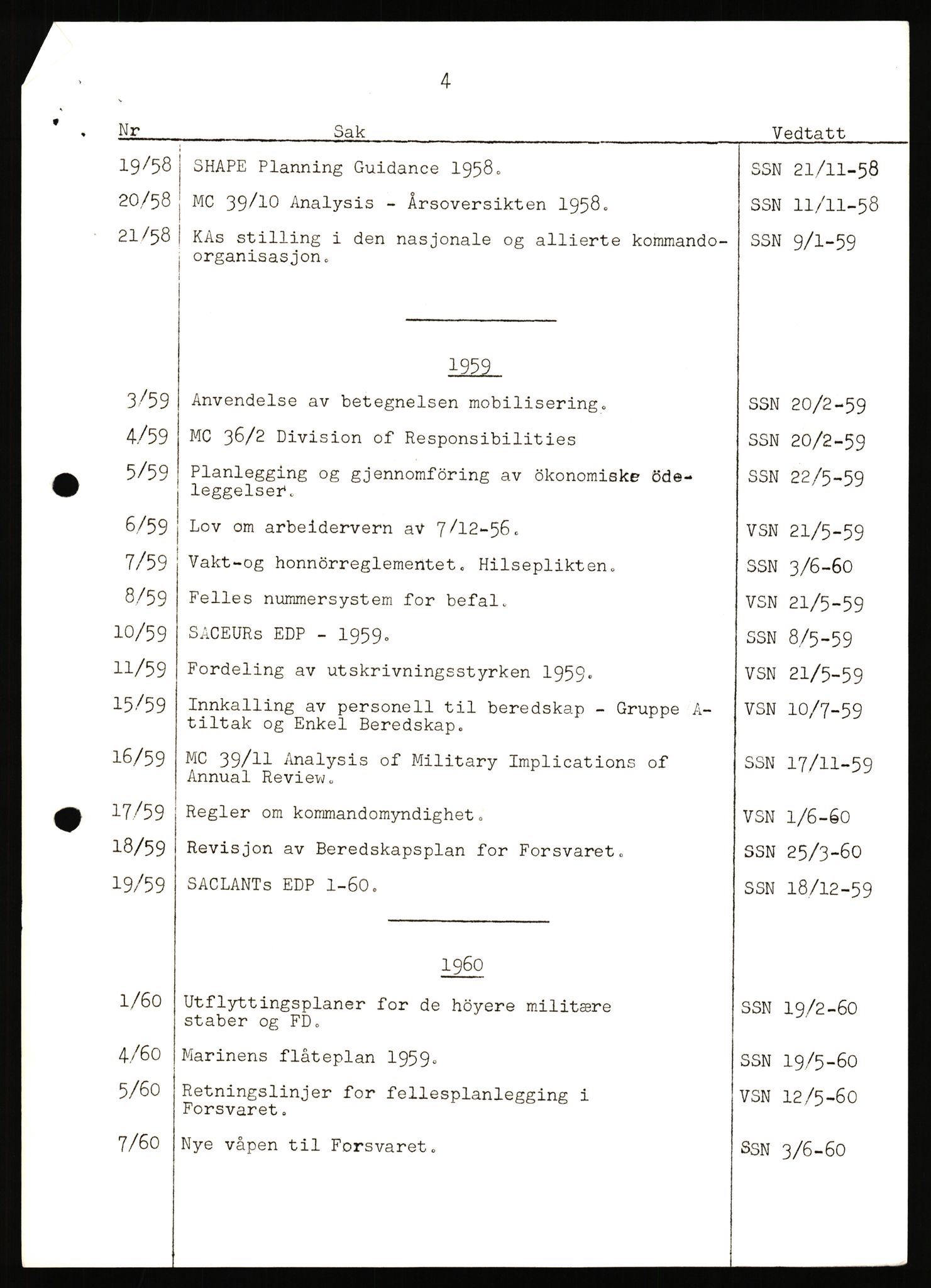 Forsvaret, Den sentrale sjefsnemnd, AV/RA-RAFA-6733, 1956-1958, s. 4