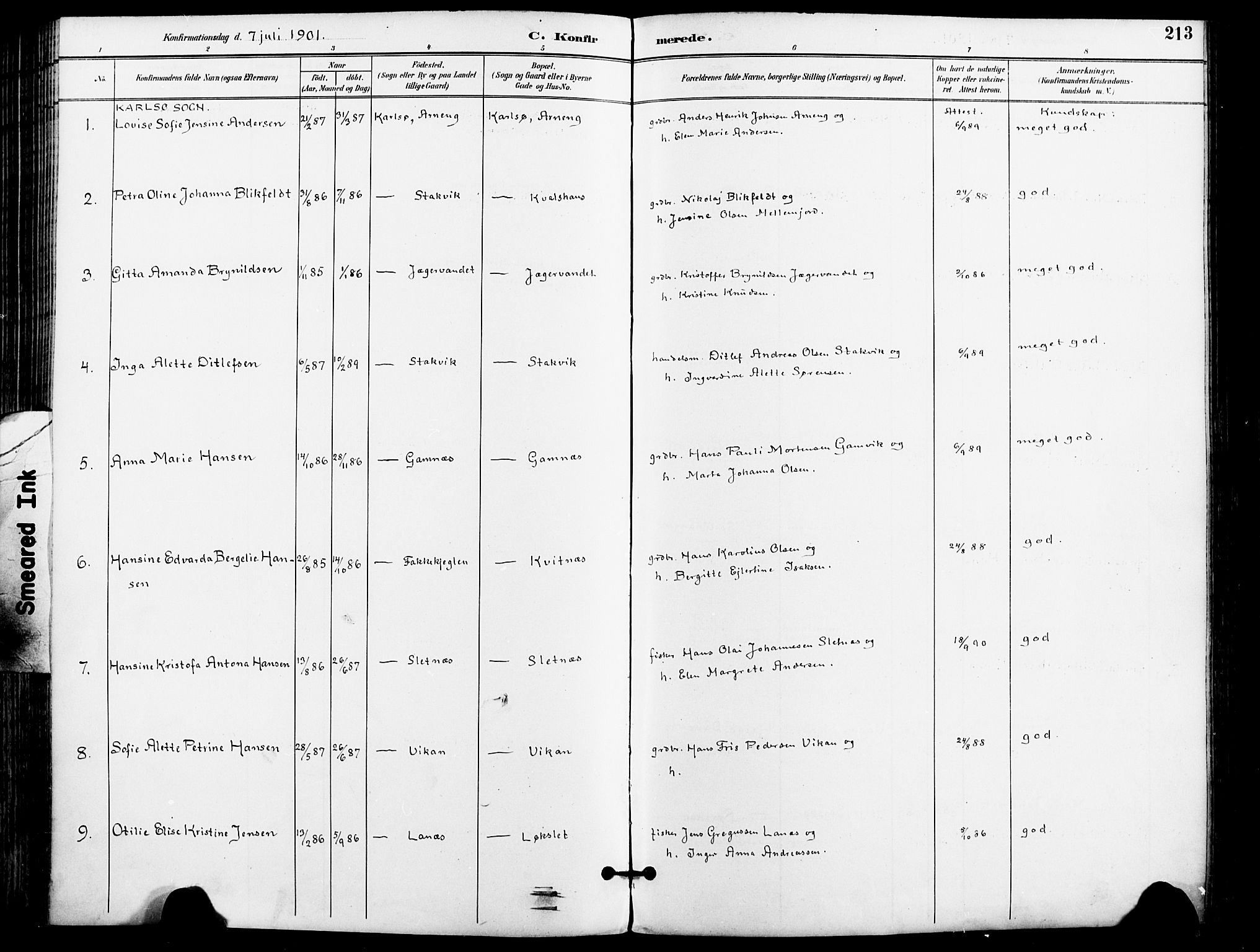 Karlsøy sokneprestembete, SATØ/S-1299/H/Ha/Haa/L0007kirke: Ministerialbok nr. 7, 1891-1902, s. 213