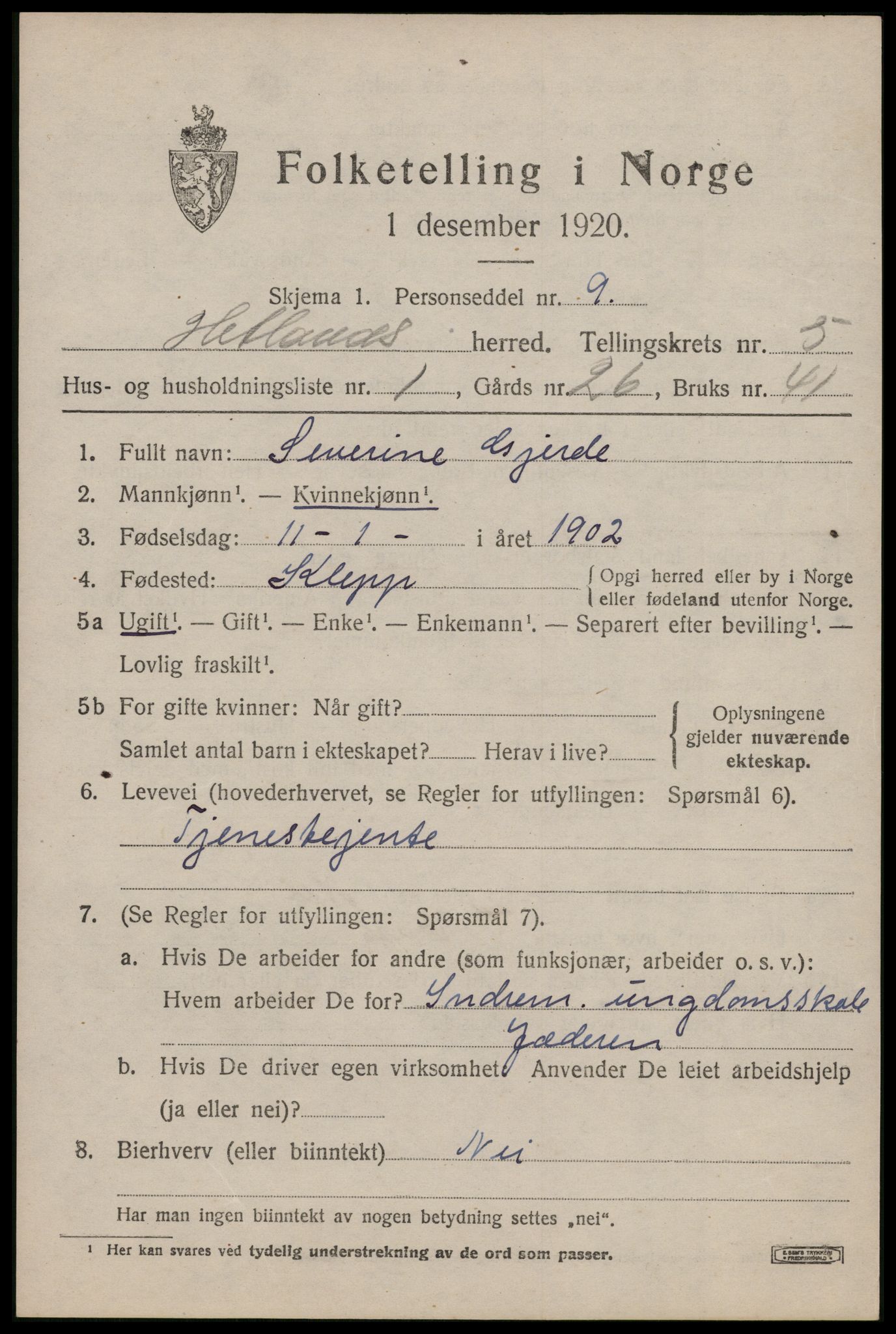 SAST, Folketelling 1920 for 1126 Hetland herred, 1920, s. 8169