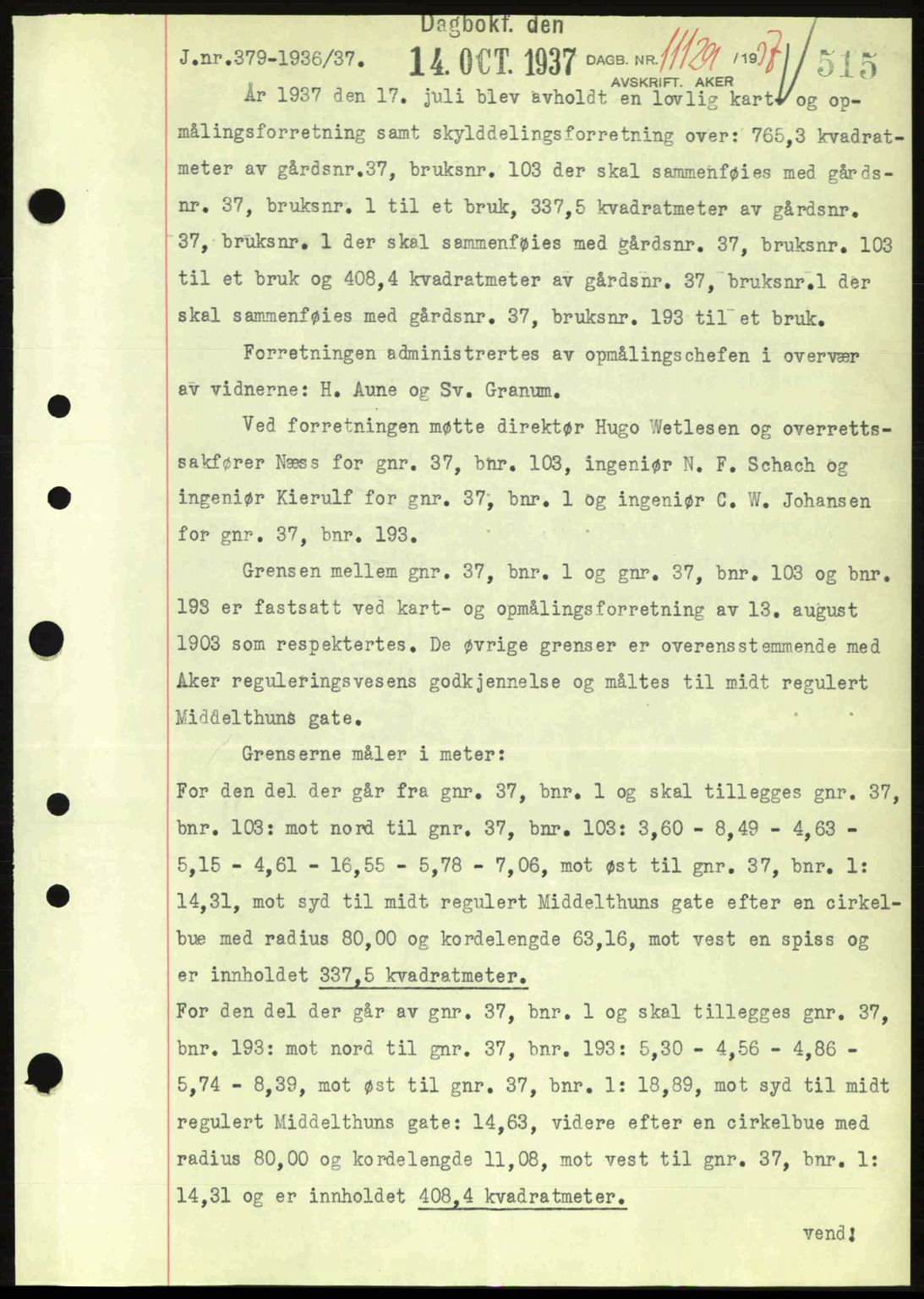 Aker herredsskriveri, SAO/A-10896/G/Gb/Gba/Gbab/L0017: Pantebok nr. A148, 1937-1937, Dagboknr: 11129/1937