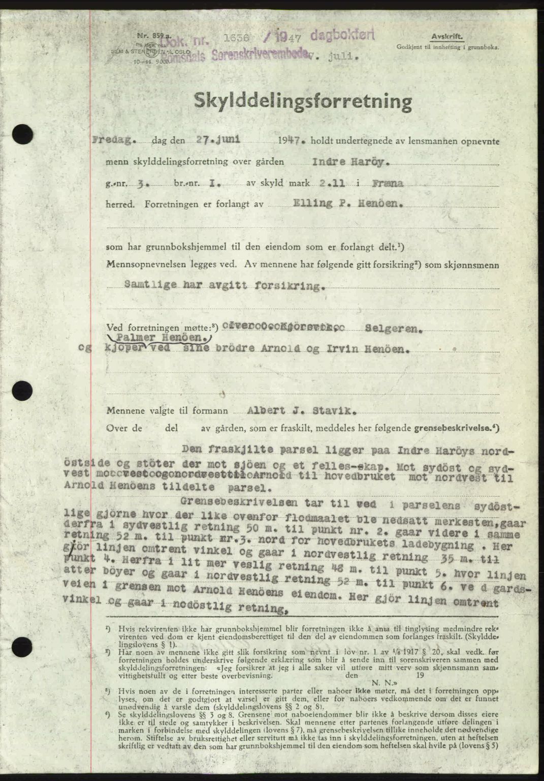 Romsdal sorenskriveri, AV/SAT-A-4149/1/2/2C: Pantebok nr. A23, 1947-1947, Dagboknr: 1636/1947