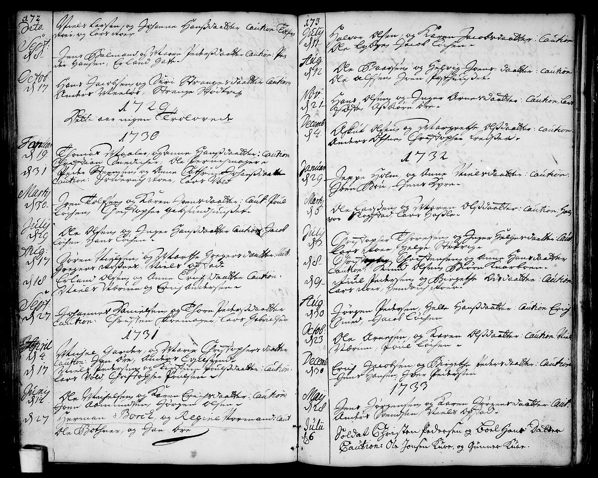Rygge prestekontor Kirkebøker, AV/SAO-A-10084b/F/Fa/L0001: Ministerialbok nr. 1, 1725-1771, s. 172-173