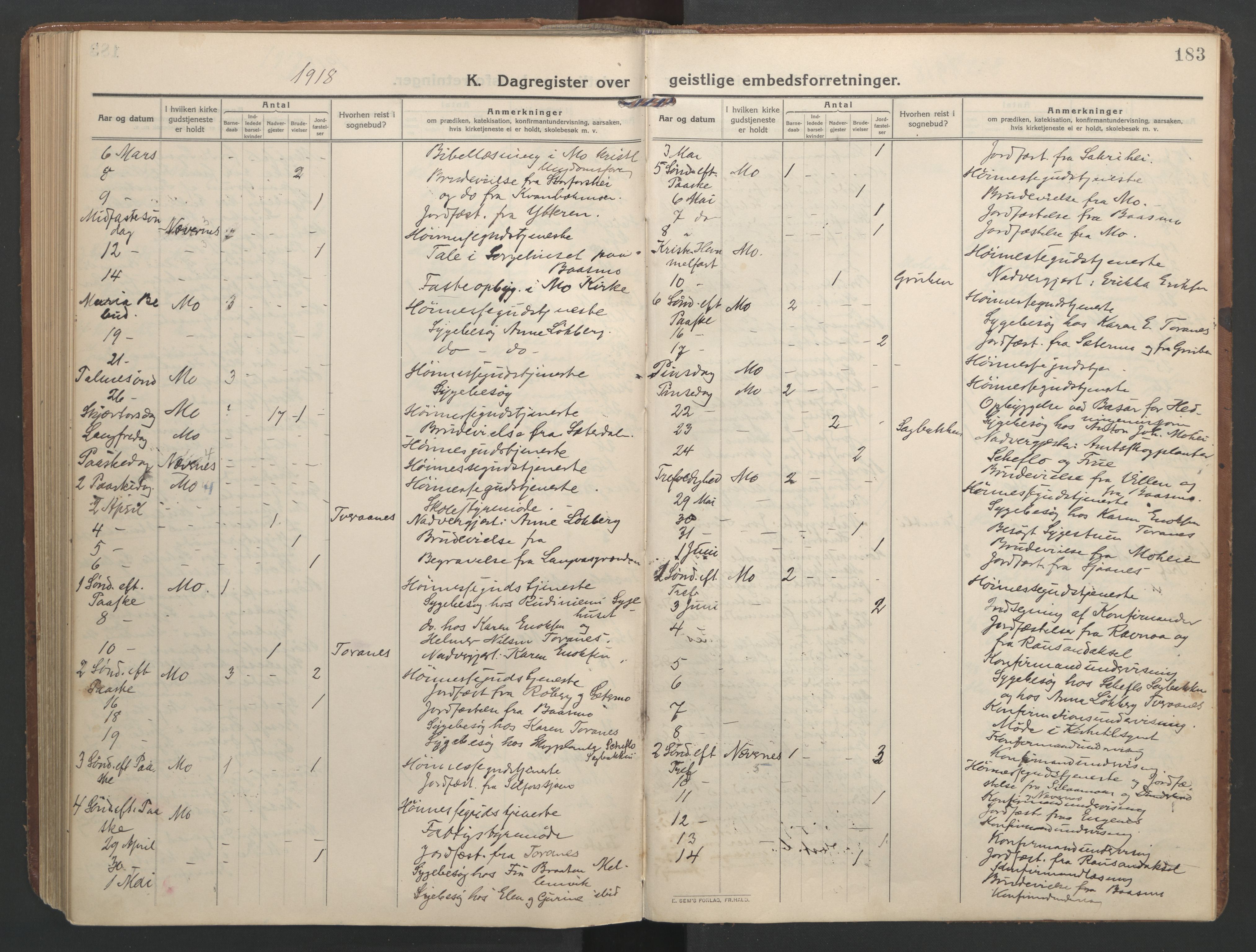 Ministerialprotokoller, klokkerbøker og fødselsregistre - Nordland, AV/SAT-A-1459/827/L0405: Ministerialbok nr. 827A17, 1912-1925, s. 183