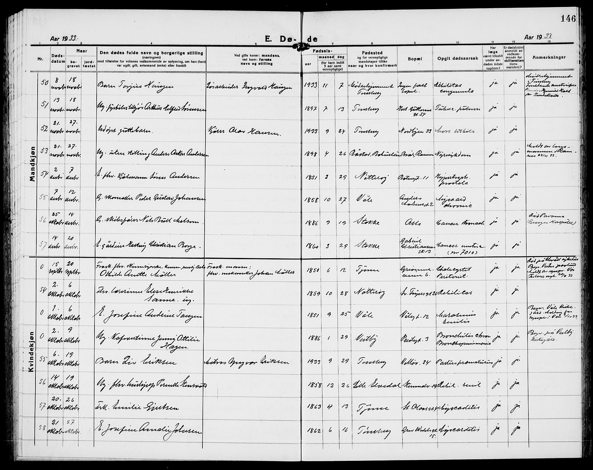 Tønsberg kirkebøker, AV/SAKO-A-330/G/Ga/L0018: Klokkerbok nr. 18, 1920-1935, s. 146