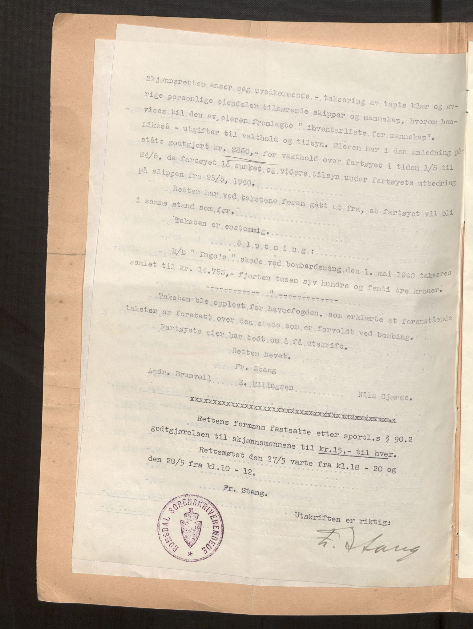 Fiskeridirektoratet - 1 Adm. ledelse - 13 Båtkontoret, AV/SAB-A-2003/La/L0058: Statens krigsforsikring for fiskeflåten, 1936-1971, s. 363