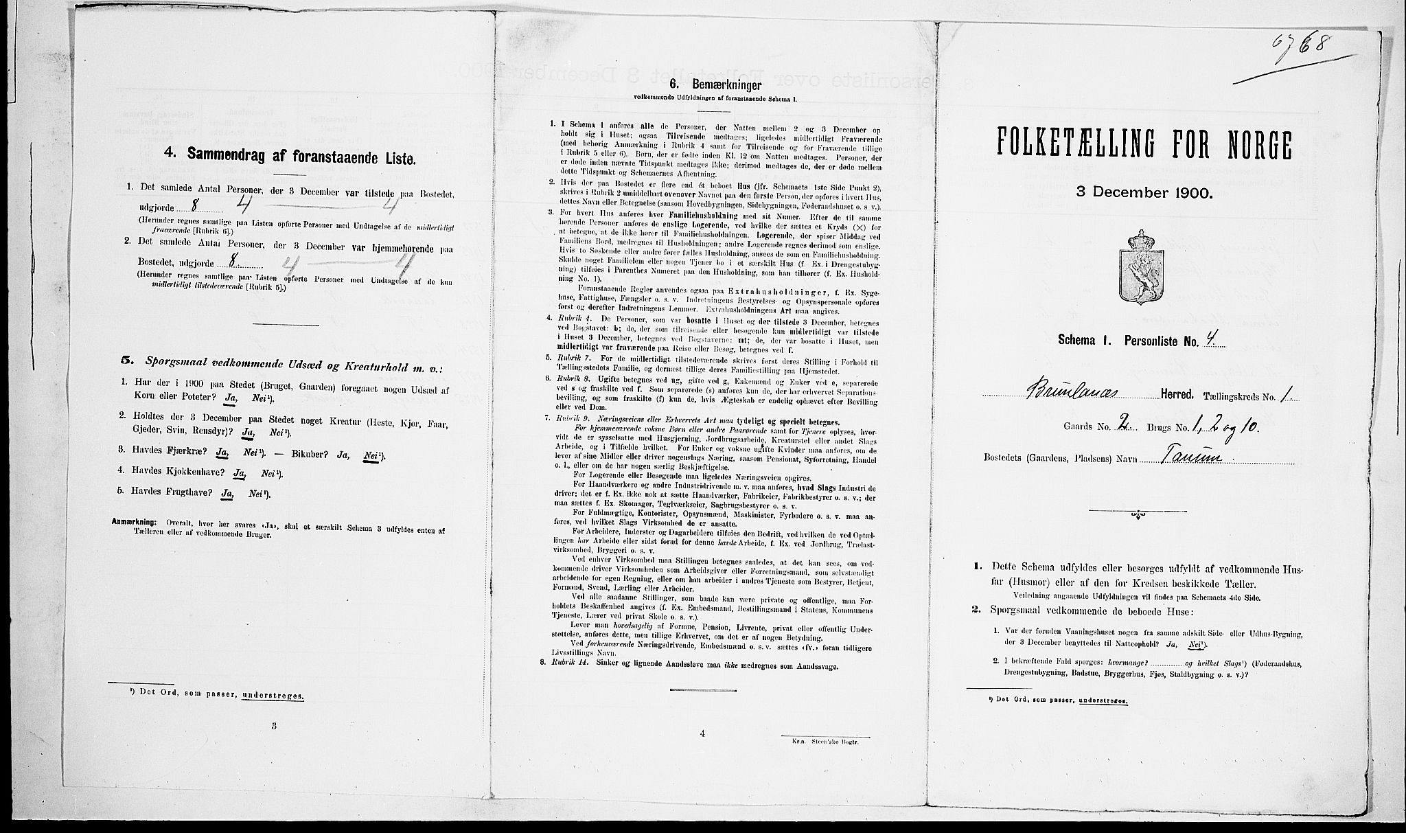 RA, Folketelling 1900 for 0726 Brunlanes herred, 1900, s. 119