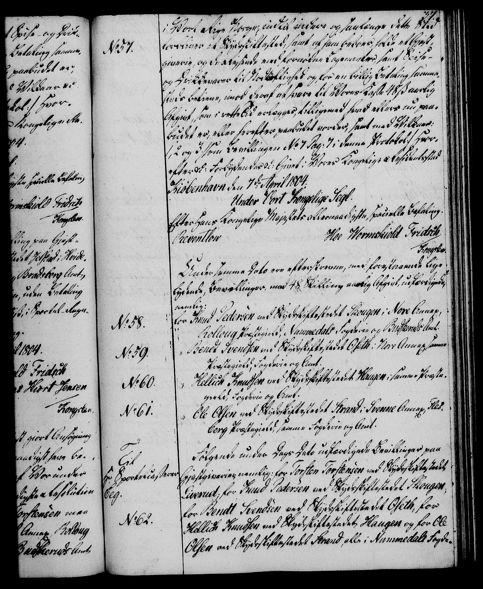 Rentekammeret, Kammerkanselliet, RA/EA-3111/G/Gg/Gga/L0018: Norsk ekspedisjonsprotokoll med register (merket RK 53.18), 1804-1806, s. 37