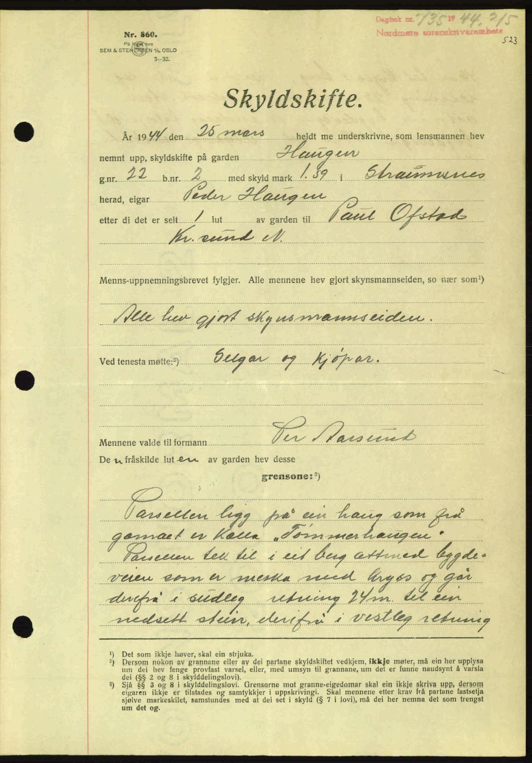 Nordmøre sorenskriveri, AV/SAT-A-4132/1/2/2Ca: Pantebok nr. A97, 1944-1944, Dagboknr: 735/1944