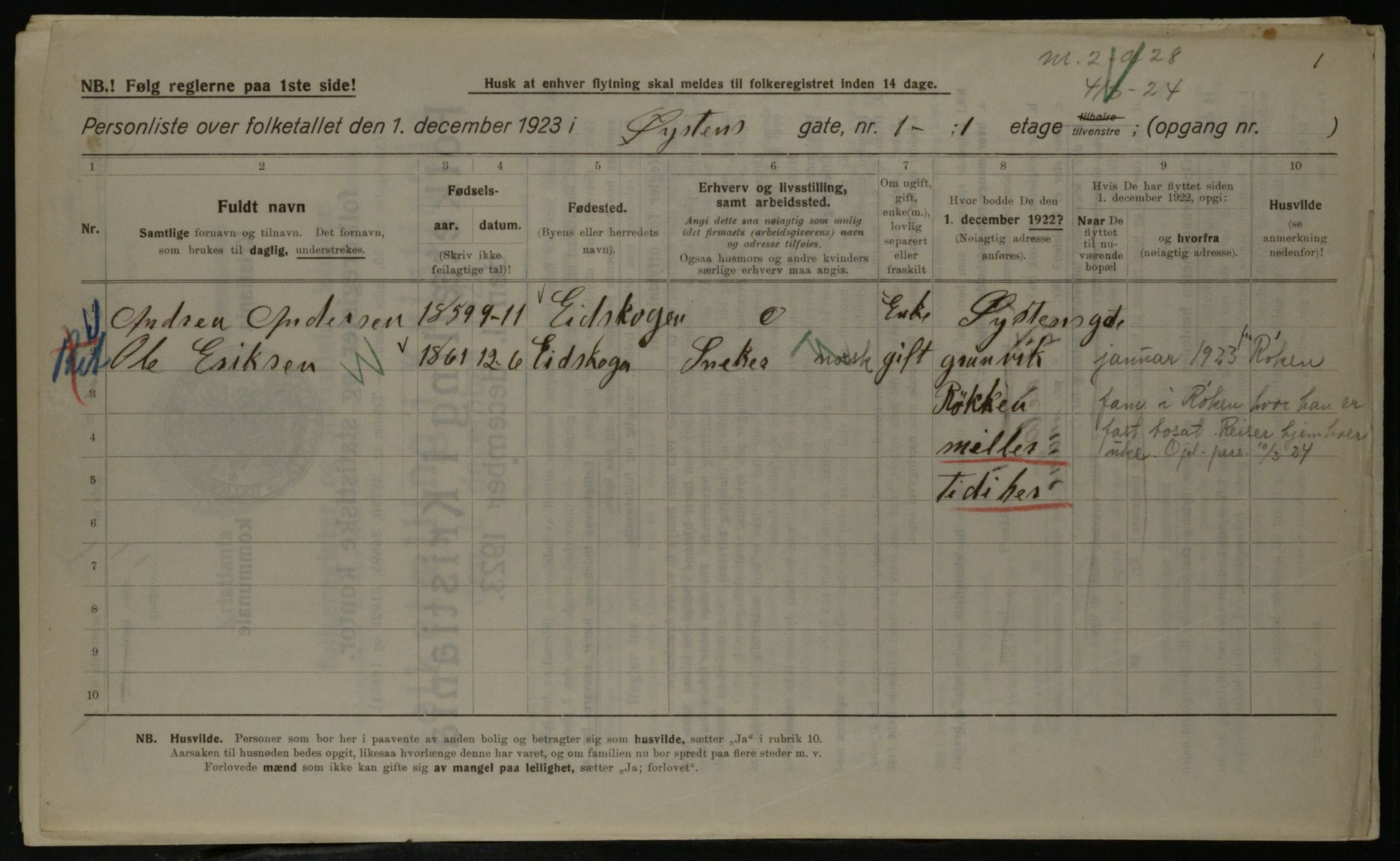 OBA, Kommunal folketelling 1.12.1923 for Kristiania, 1923, s. 36271