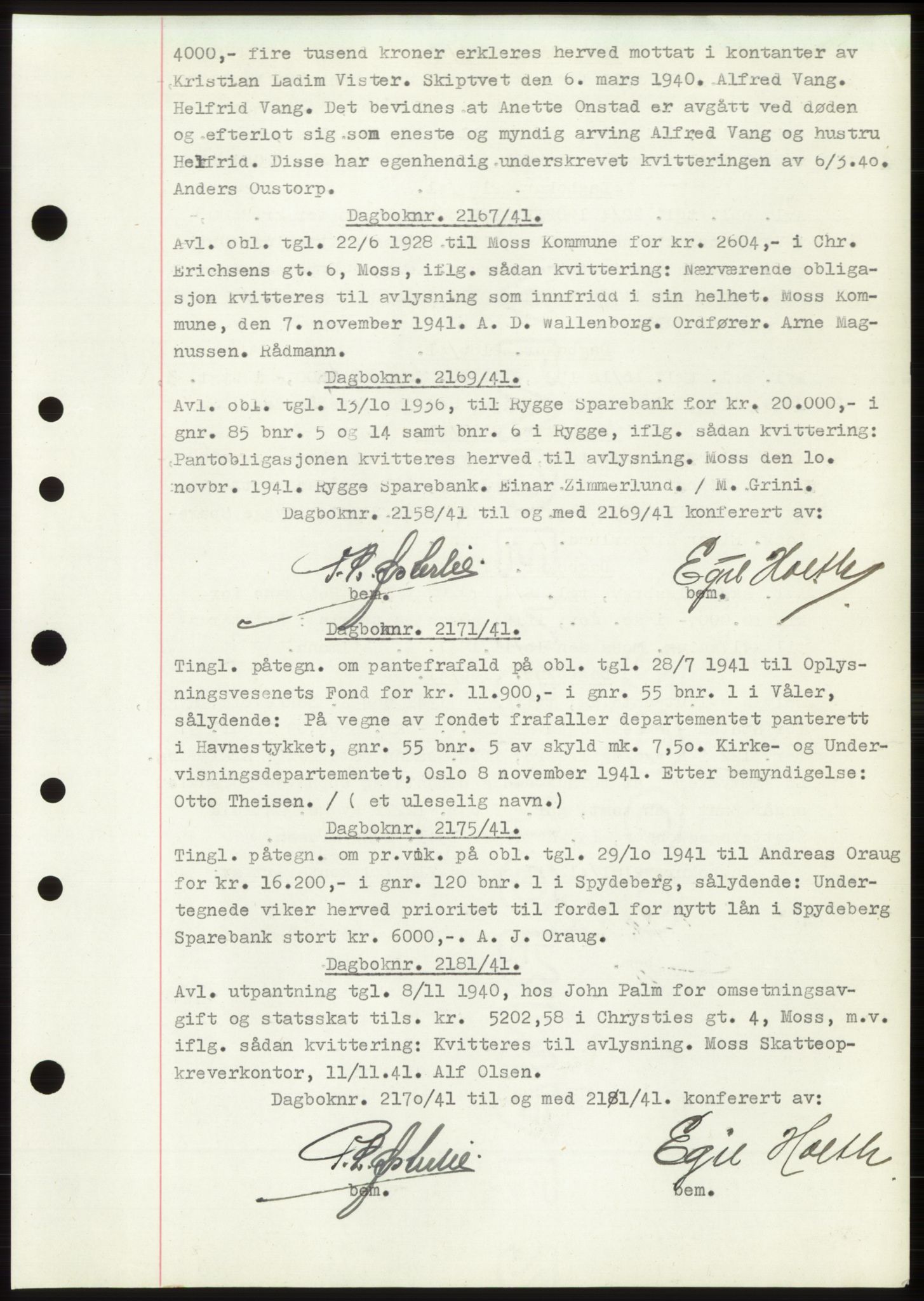 Moss sorenskriveri, SAO/A-10168: Pantebok nr. C10, 1938-1950, Dagboknr: 2107/1941