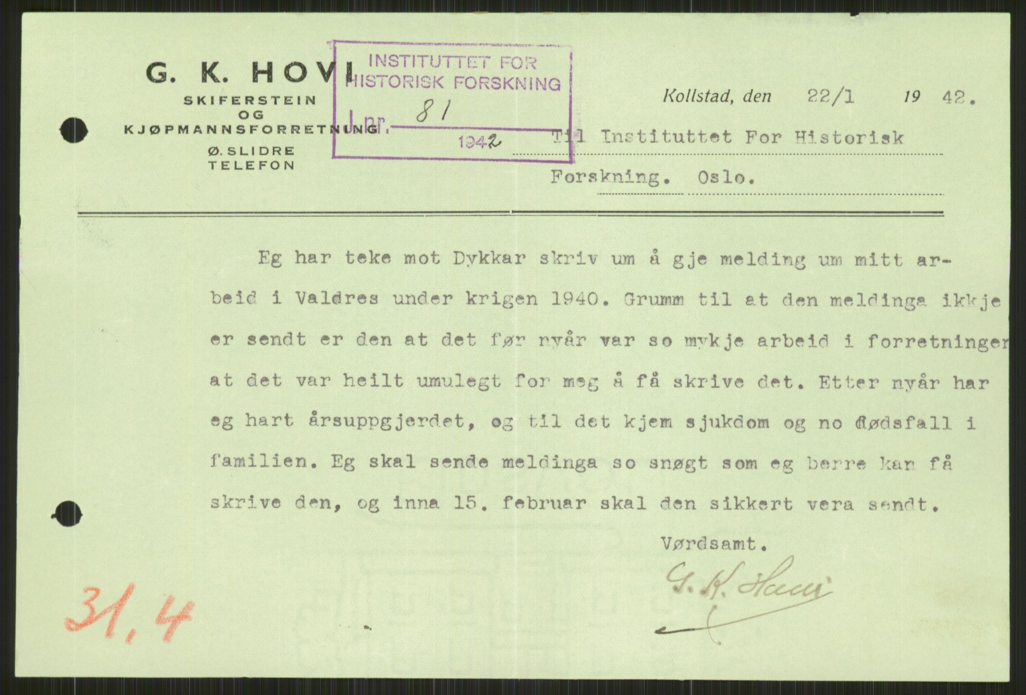 Forsvaret, Forsvarets krigshistoriske avdeling, AV/RA-RAFA-2017/Y/Ya/L0014: II-C-11-31 - Fylkesmenn.  Rapporter om krigsbegivenhetene 1940., 1940, s. 281