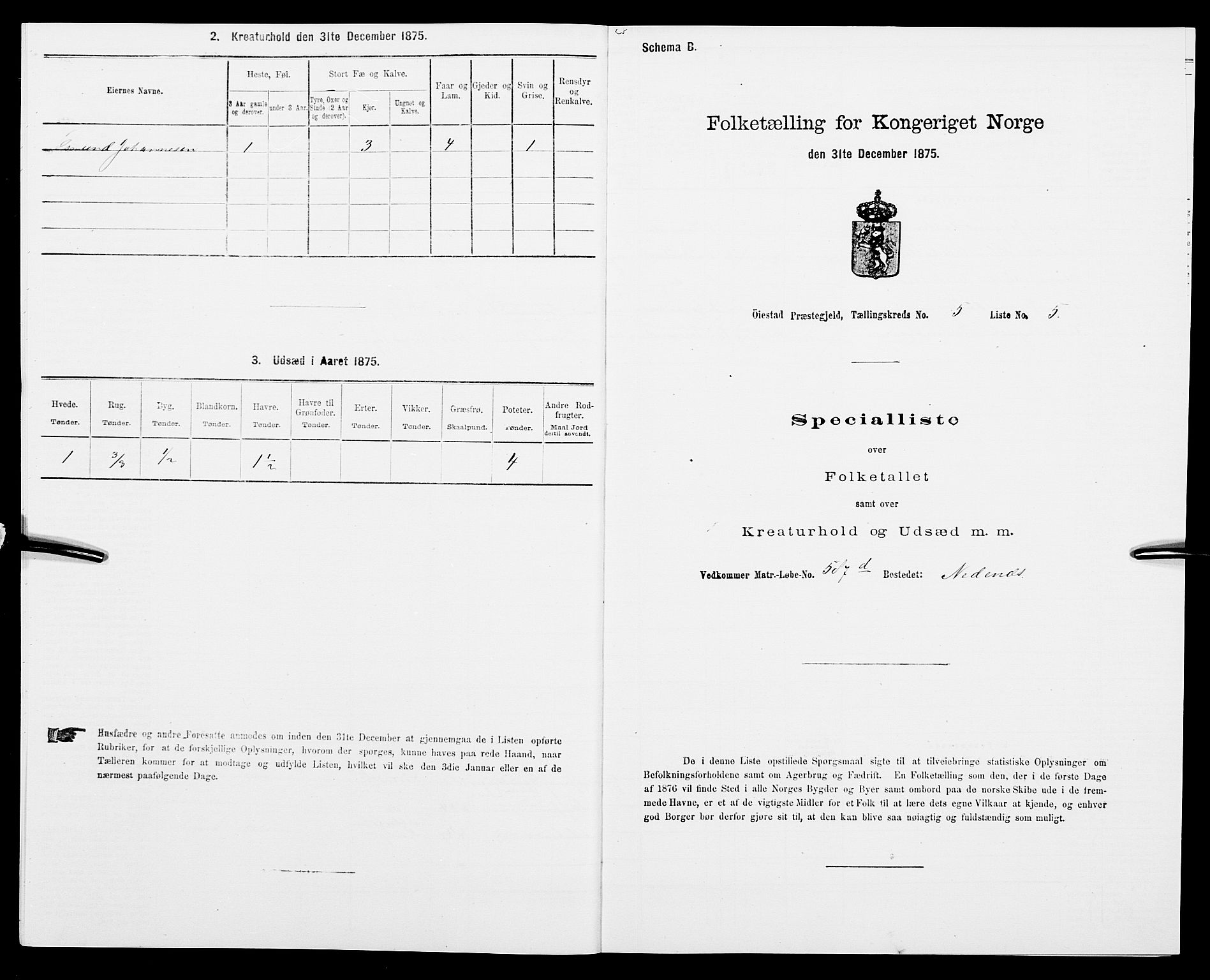 SAK, Folketelling 1875 for 0920P Øyestad prestegjeld, 1875, s. 612