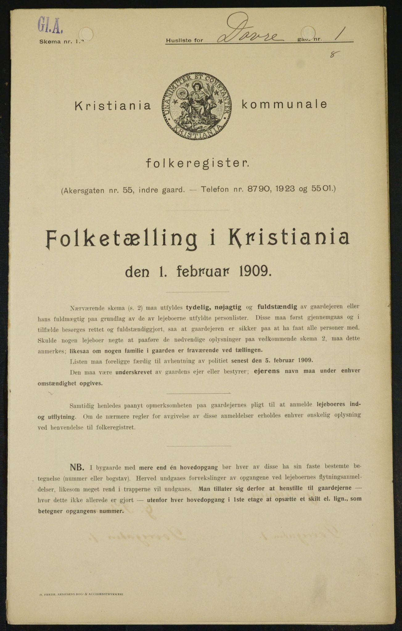 OBA, Kommunal folketelling 1.2.1909 for Kristiania kjøpstad, 1909, s. 14615