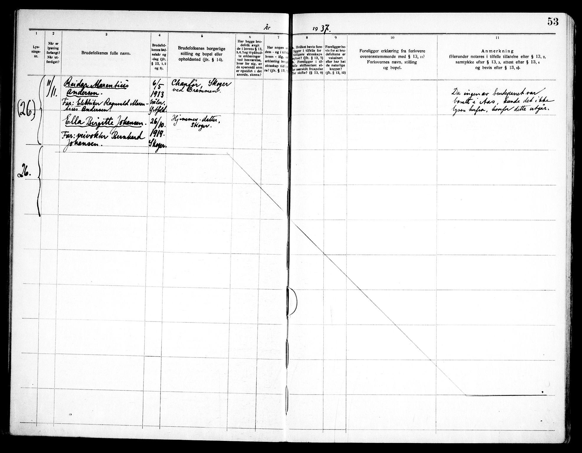 Ås prestekontor Kirkebøker, AV/SAO-A-10894/H/Ha/L0001: Lysningsprotokoll nr. 1, 1919-1946, s. 53