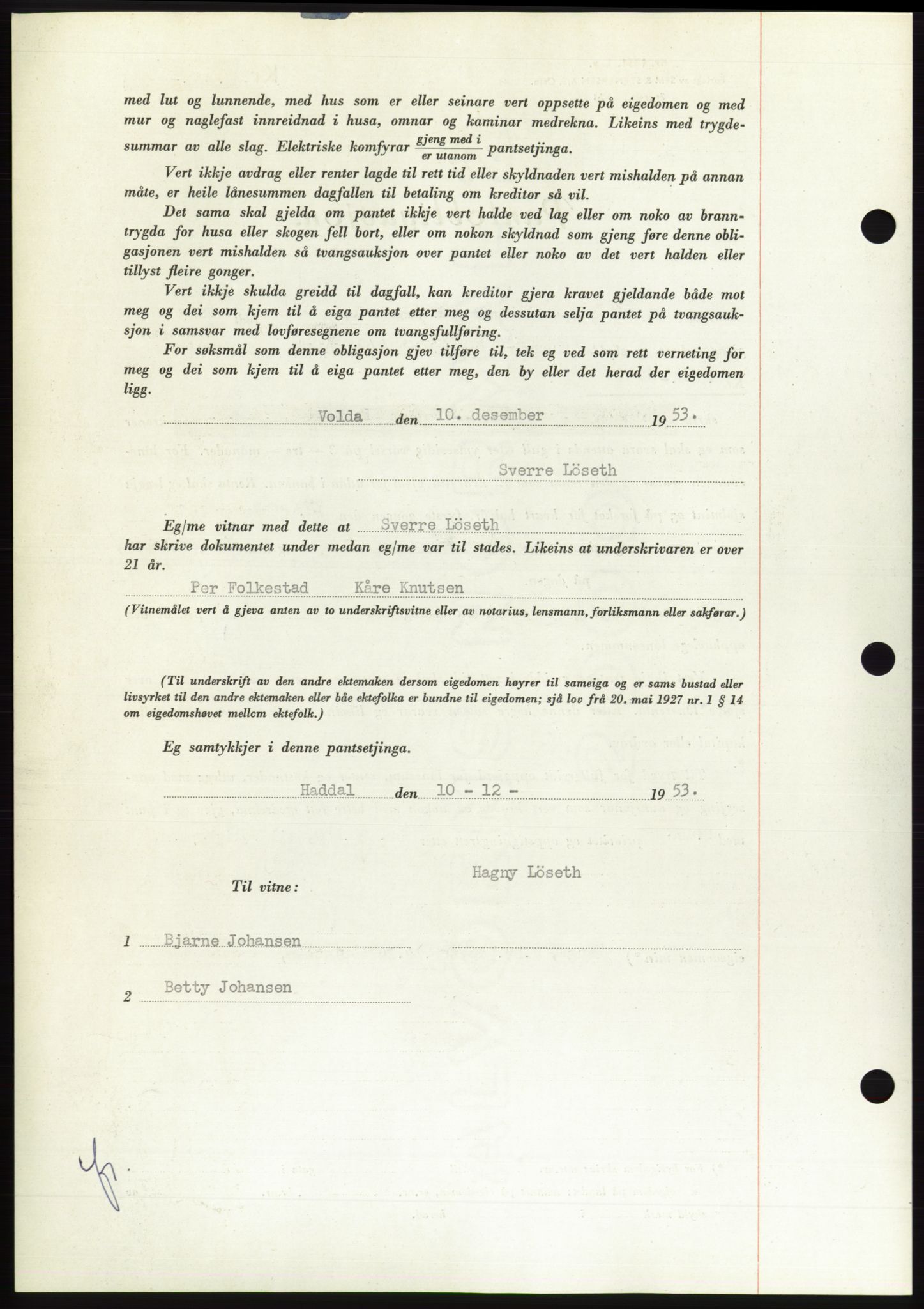 Søre Sunnmøre sorenskriveri, AV/SAT-A-4122/1/2/2C/L0124: Pantebok nr. 12B, 1953-1954, Dagboknr: 3168/1953