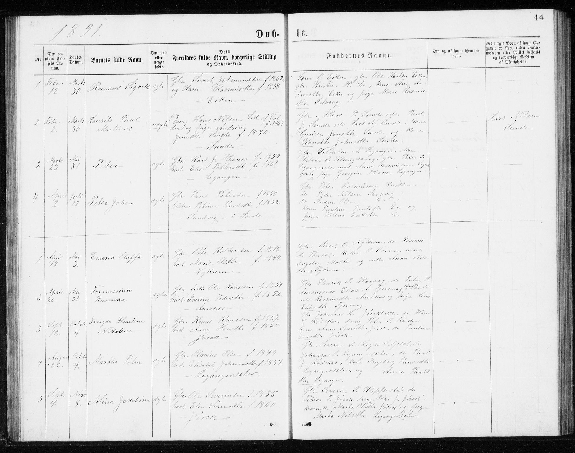 Ministerialprotokoller, klokkerbøker og fødselsregistre - Møre og Romsdal, SAT/A-1454/508/L0097: Klokkerbok nr. 508C01, 1873-1897, s. 44