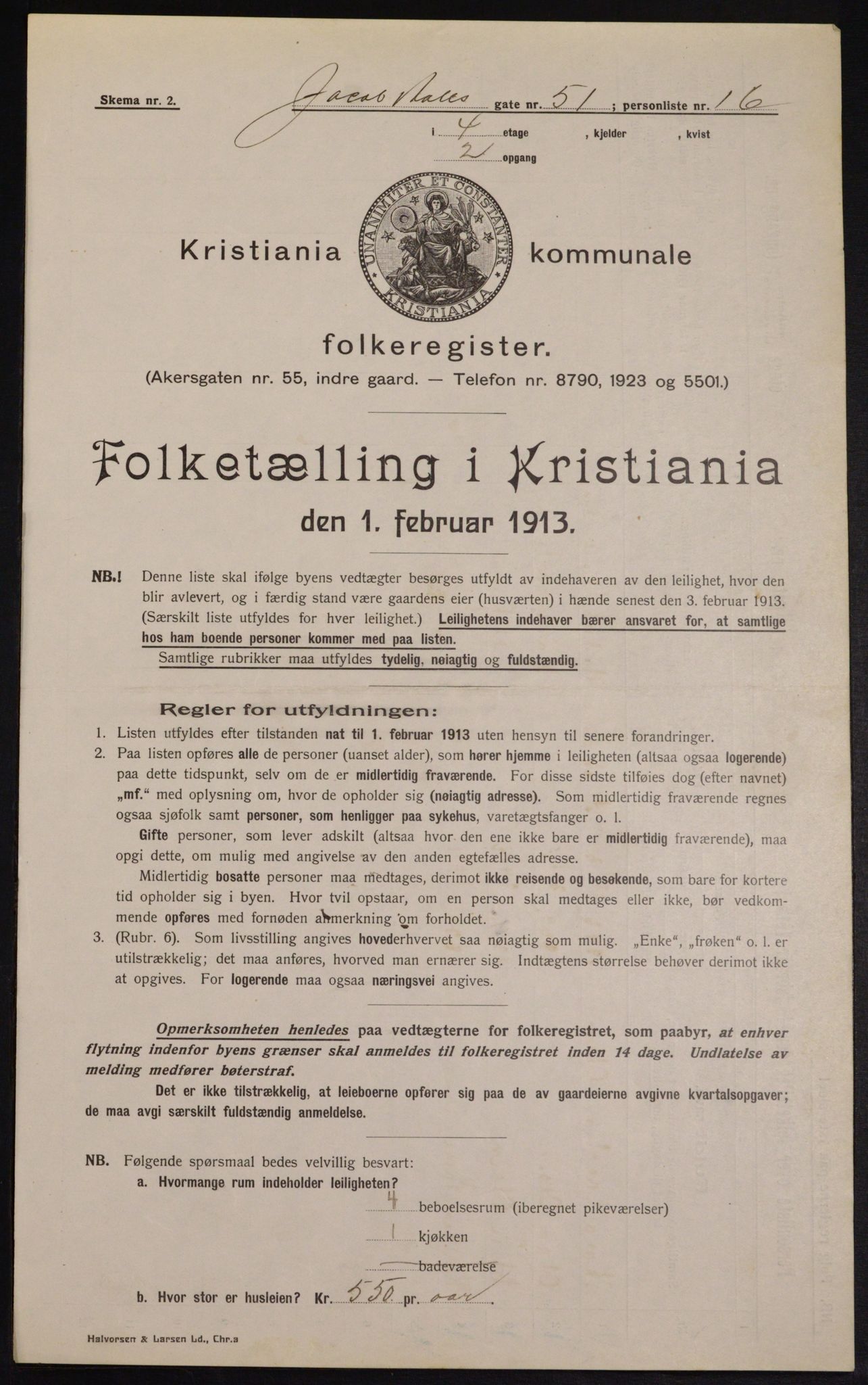 OBA, Kommunal folketelling 1.2.1913 for Kristiania, 1913, s. 45209