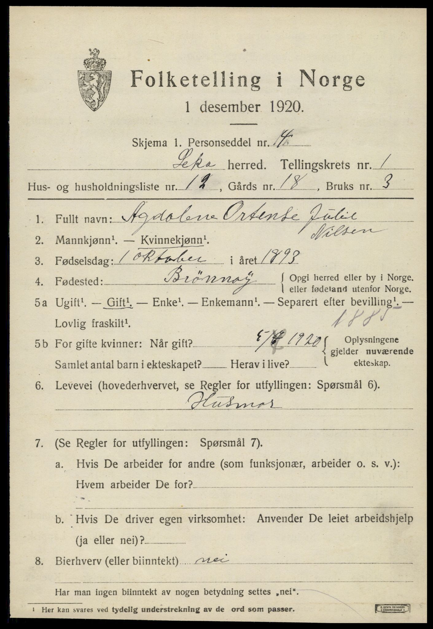 SAT, Folketelling 1920 for 1755 Leka herred, 1920, s. 585