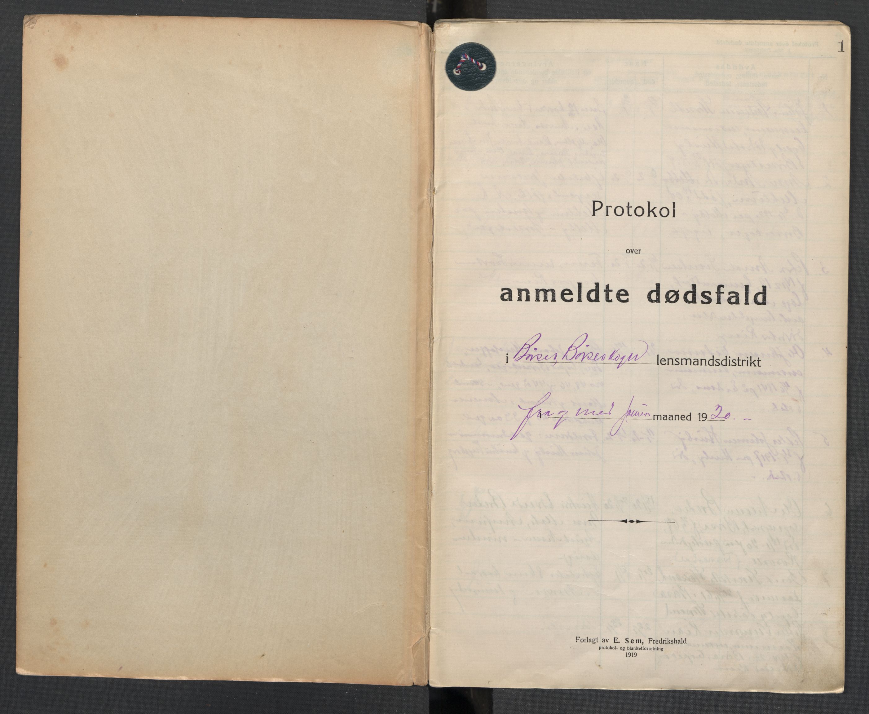 Børsa og Skaun lensmannskontor, AV/SAT-A-5888/02/L0004: 2.01.04 Dødsfallsprotokoll, 1920-1924, s. 1