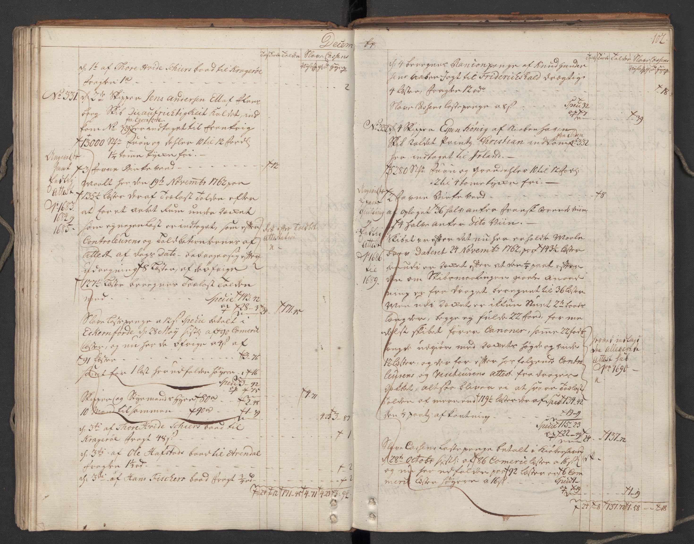 Generaltollkammeret, tollregnskaper, AV/RA-EA-5490/R06/L0064/0001: Tollregnskaper Kristiania / Utgående hovedtollbok, 1762, s. 101b-102a