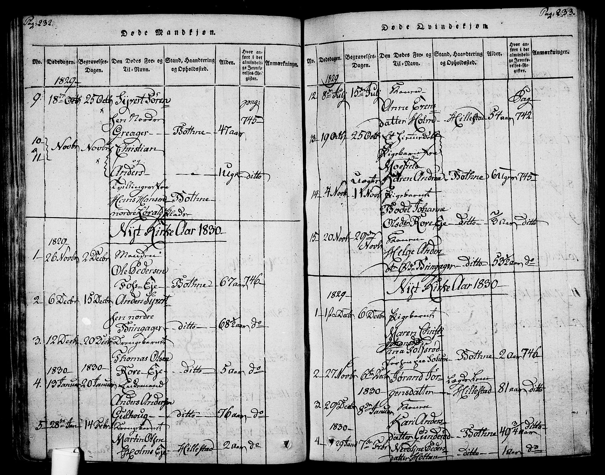 Botne kirkebøker, AV/SAKO-A-340/F/Fa/L0005: Ministerialbok nr. I 5, 1814-1836, s. 232-233