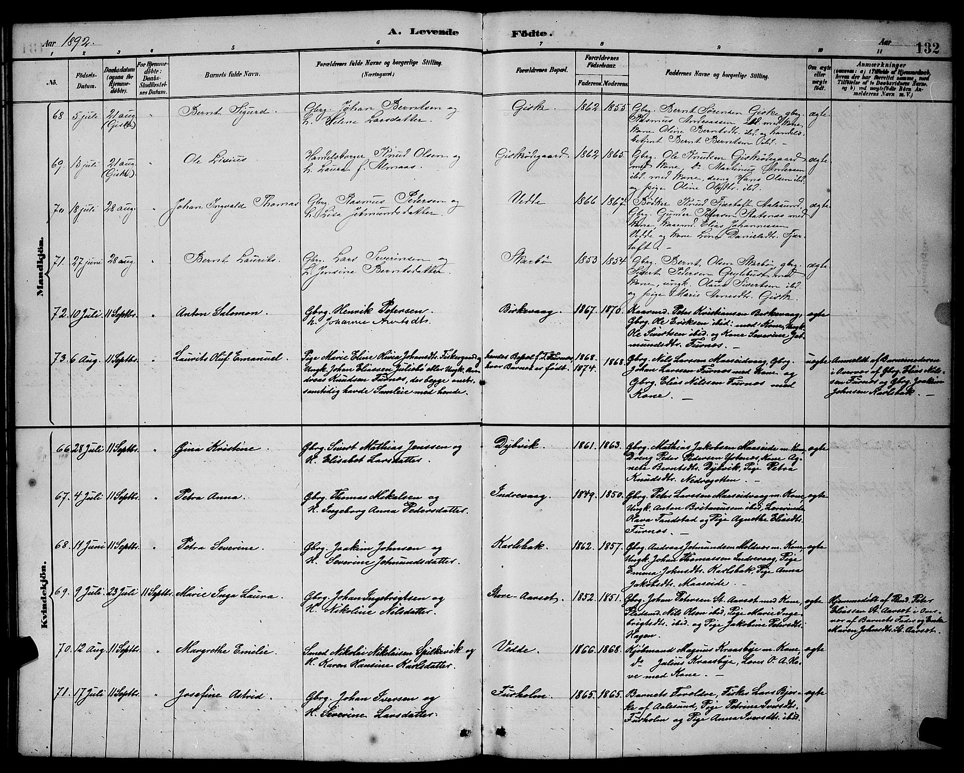 Ministerialprotokoller, klokkerbøker og fødselsregistre - Møre og Romsdal, AV/SAT-A-1454/528/L0431: Klokkerbok nr. 528C12, 1885-1898, s. 132