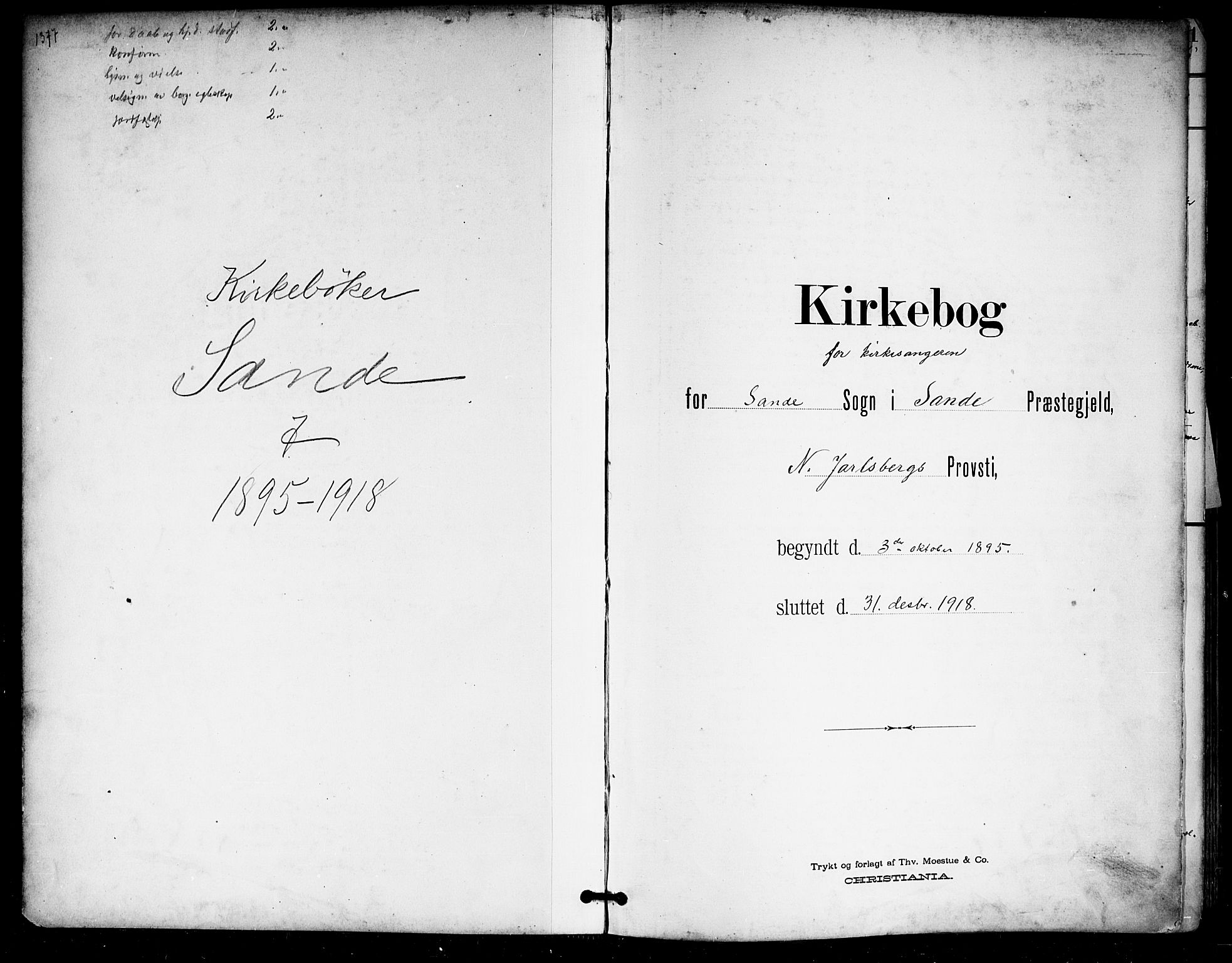 Sande Kirkebøker, AV/SAKO-A-53/G/Ga/L0004: Klokkerbok nr. 4, 1895-1918