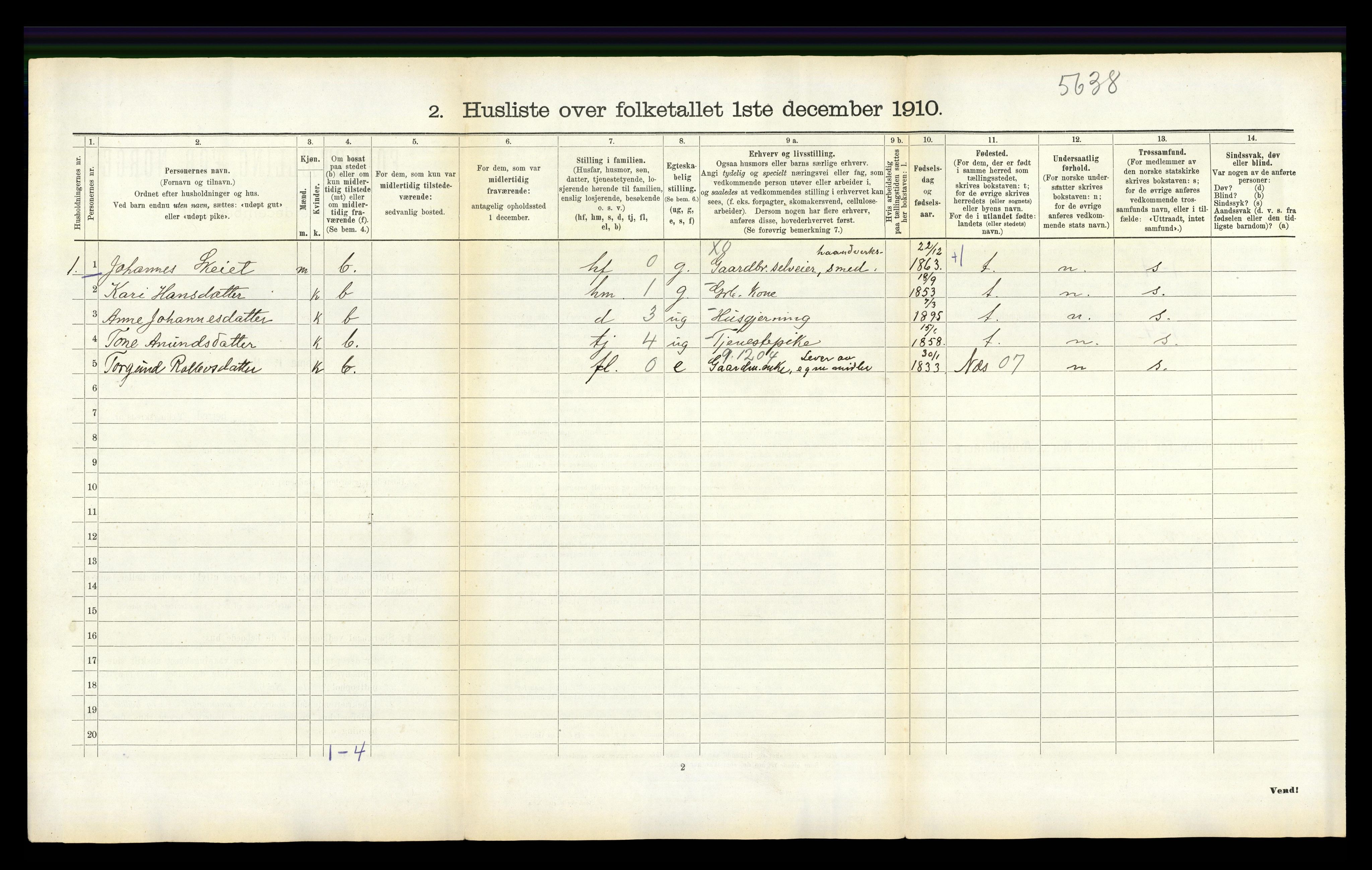 RA, Folketelling 1910 for 0822 Sauherad herred, 1910, s. 156