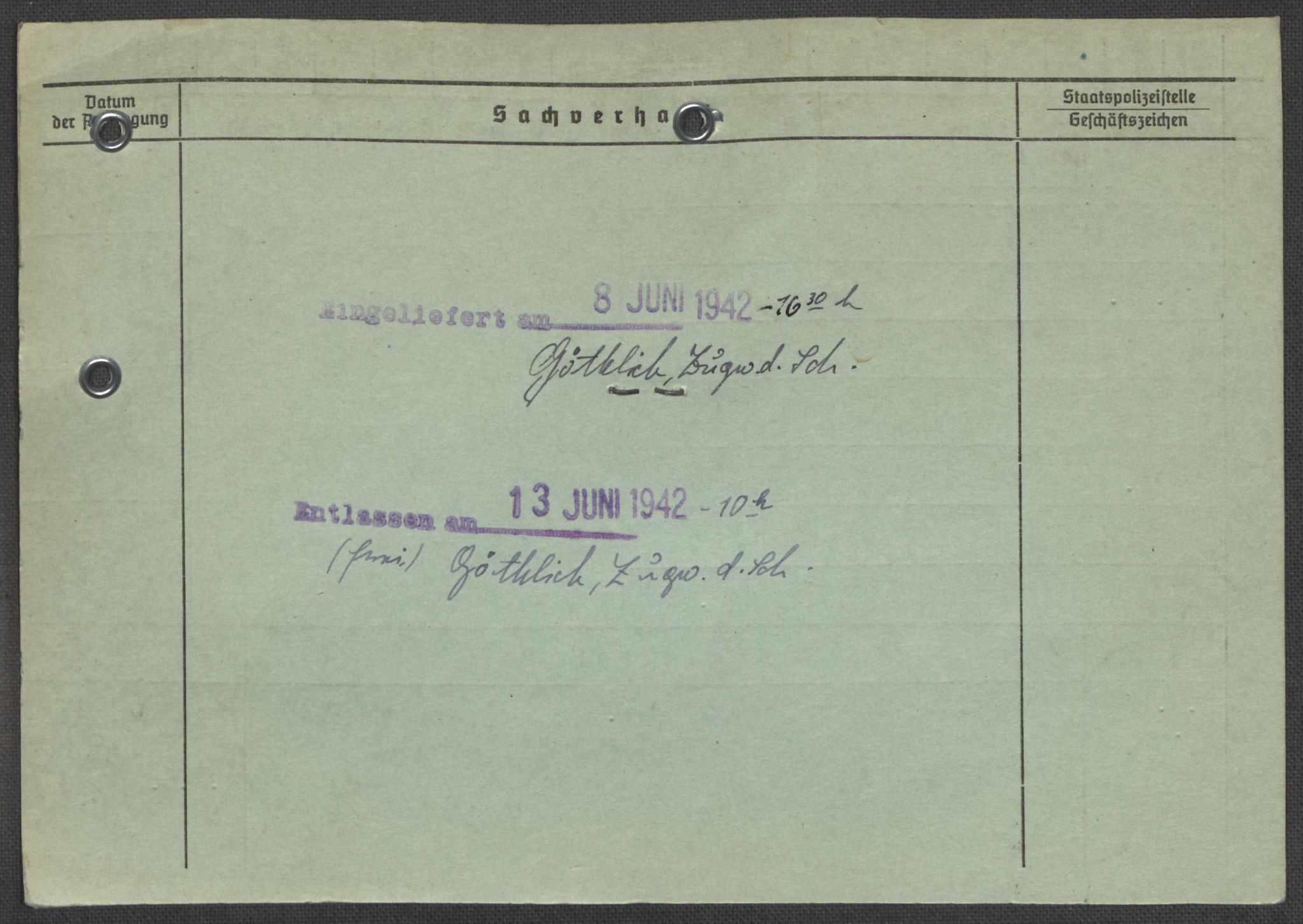 Befehlshaber der Sicherheitspolizei und des SD, RA/RAFA-5969/E/Ea/Eaa/L0010: Register over norske fanger i Møllergata 19: Sø-Å, 1940-1945, s. 1189
