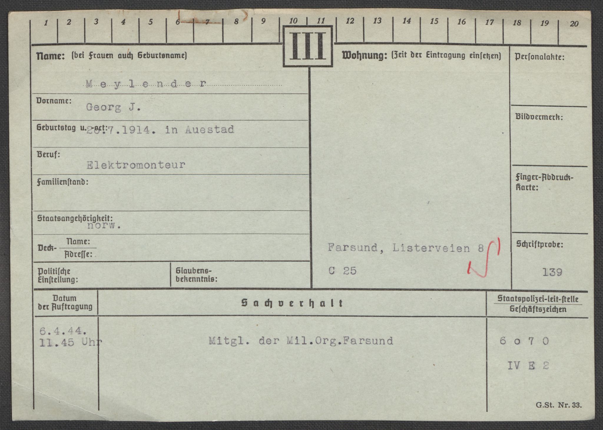 Befehlshaber der Sicherheitspolizei und des SD, RA/RAFA-5969/E/Ea/Eaa/L0007: Register over norske fanger i Møllergata 19: Lundb-N, 1940-1945, s. 574