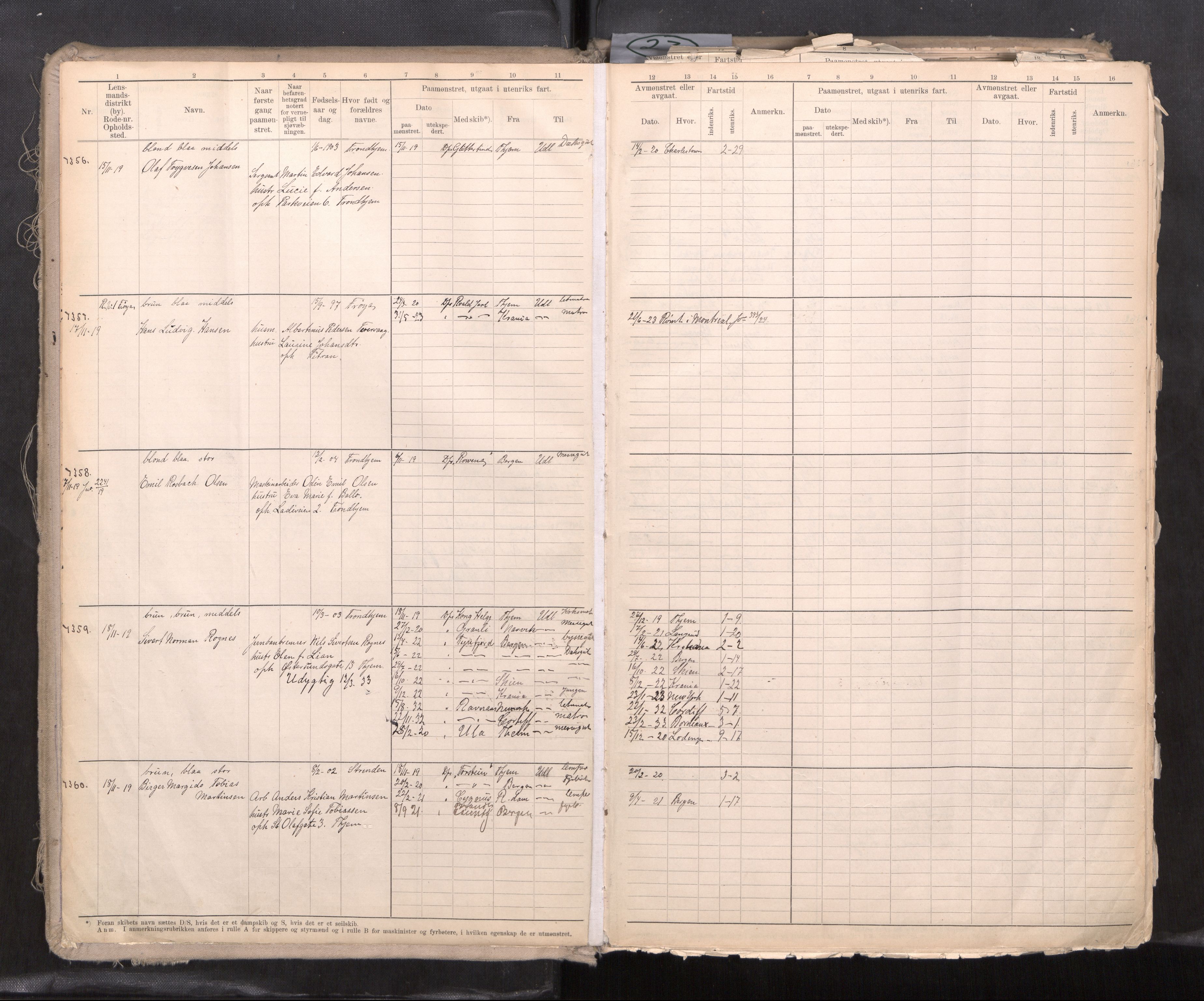 Trondheim sjømannskontor, AV/SAT-A-4709/2/1/1c/L0023/0002: -- / Patent nr 7331 -9825, 1919-1932