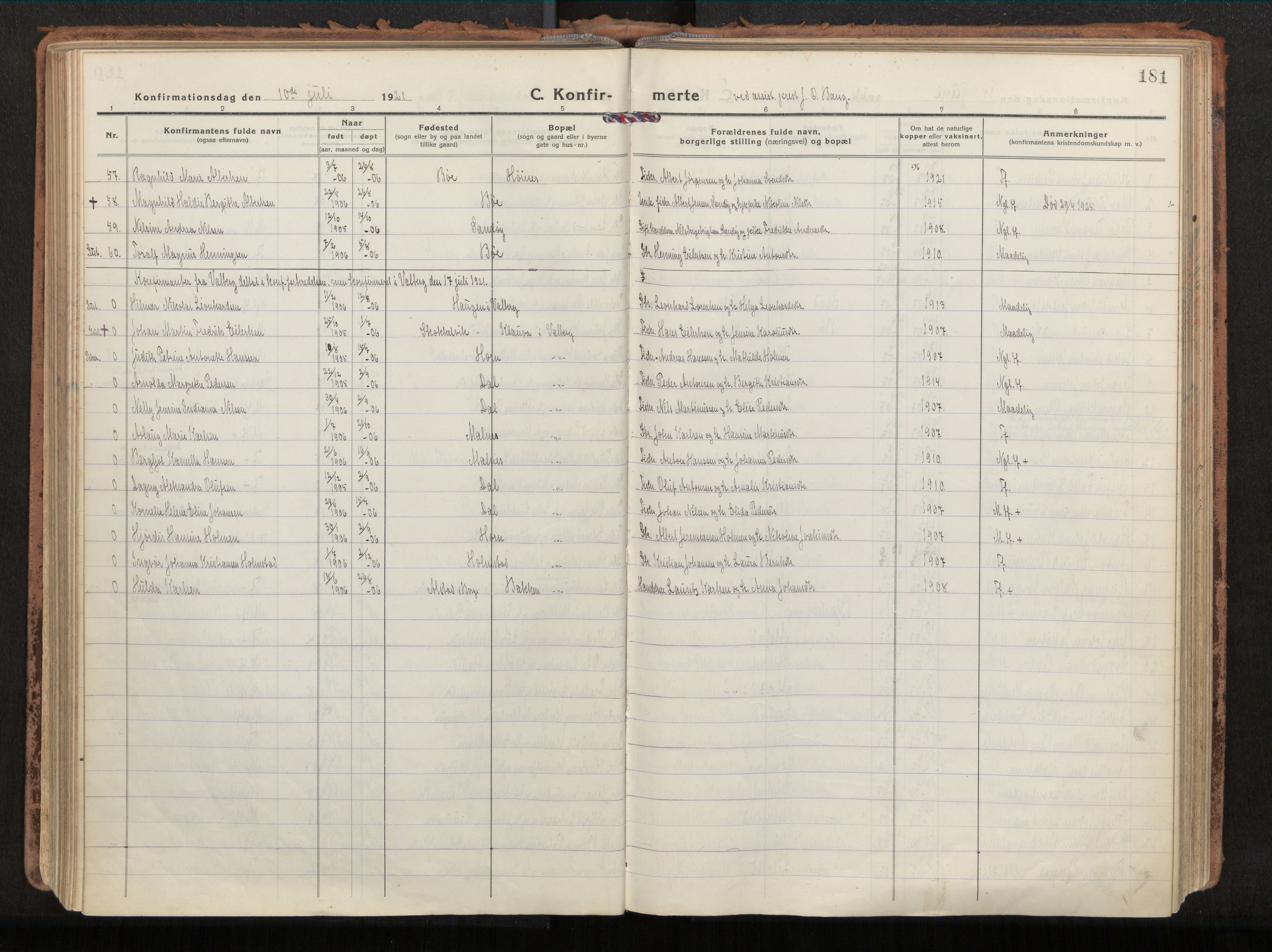 Ministerialprotokoller, klokkerbøker og fødselsregistre - Nordland, AV/SAT-A-1459/880/L1136: Ministerialbok nr. 880A10, 1919-1927, s. 181