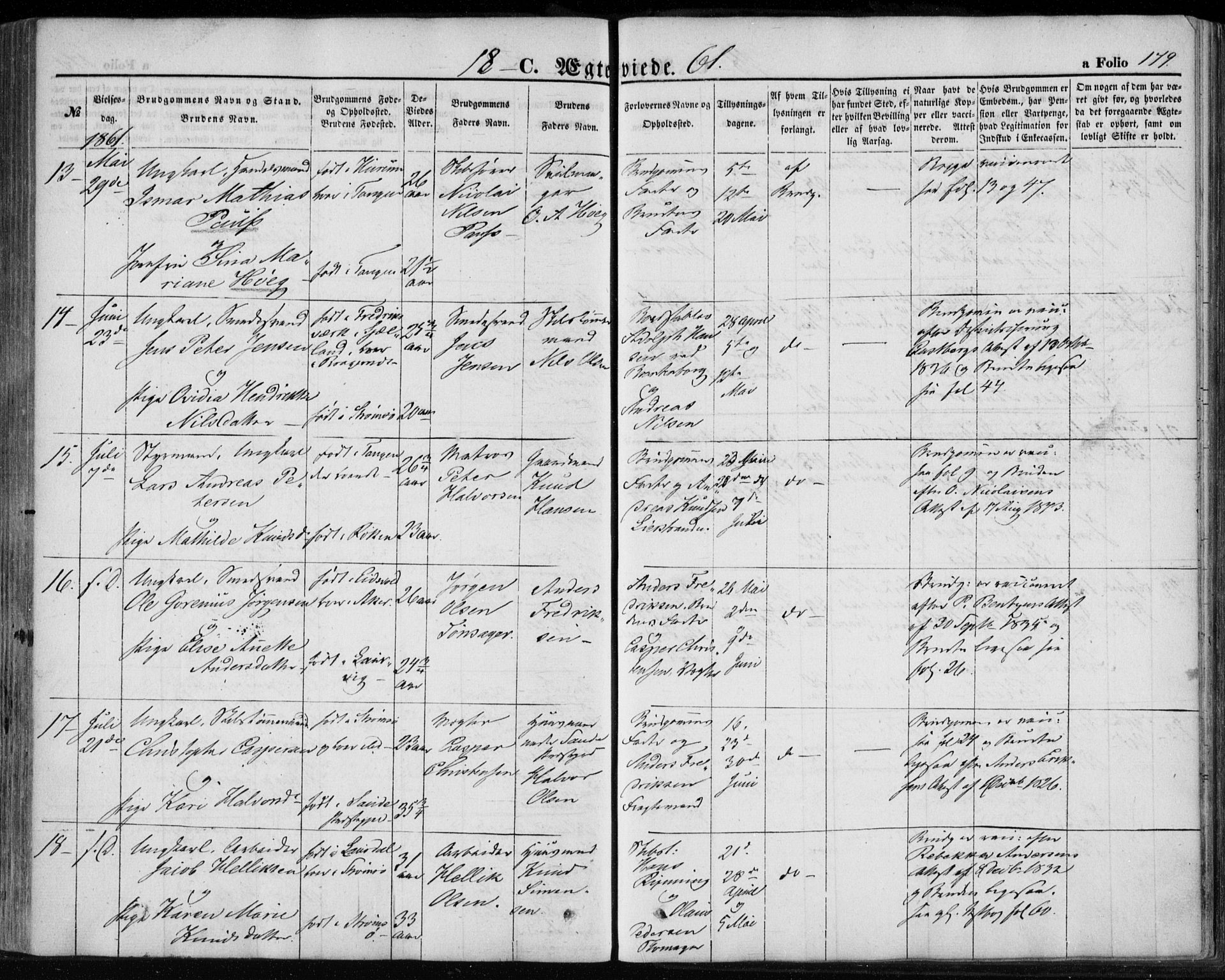 Strømsø kirkebøker, AV/SAKO-A-246/F/Fa/L0017: Ministerialbok nr. I 17, 1848-1865, s. 179
