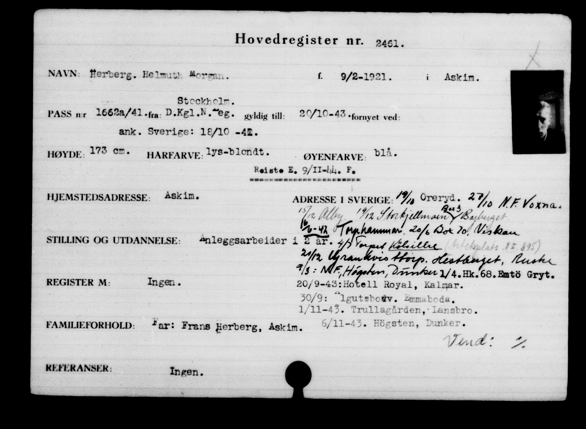 Utenriksstasjonene, Legasjonen i Stockholm, Flyktningkontoret, AV/RA-S-6753/V/Va/L0003: Kjesäterkartoteket, flyktninger med registreringsnr. 2001-3495, 1940-1945, s. 790