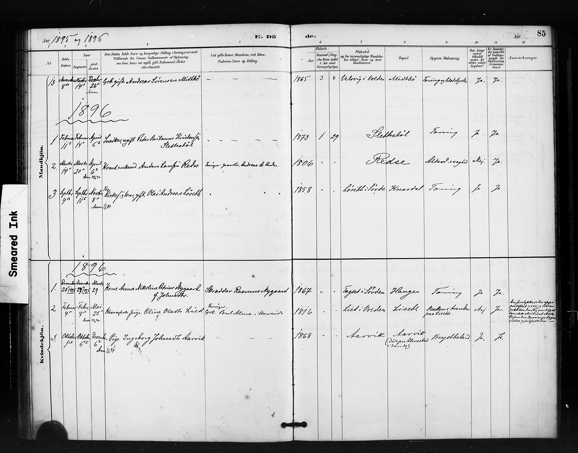 Ministerialprotokoller, klokkerbøker og fødselsregistre - Møre og Romsdal, SAT/A-1454/504/L0056: Ministerialbok nr. 504A03, 1884-1904, s. 85