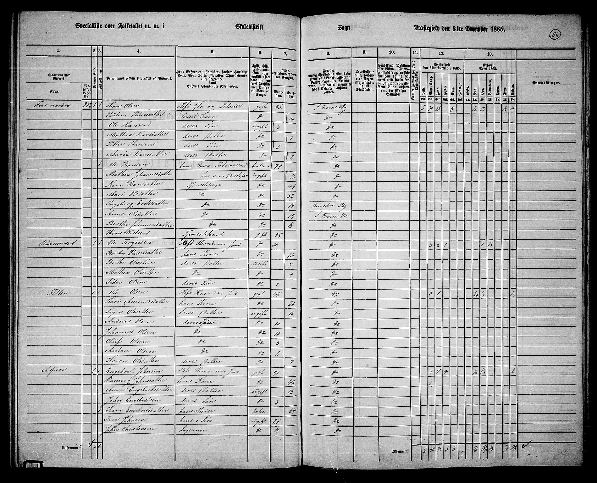 RA, Folketelling 1865 for 0519P Sør-Fron prestegjeld, 1865, s. 91