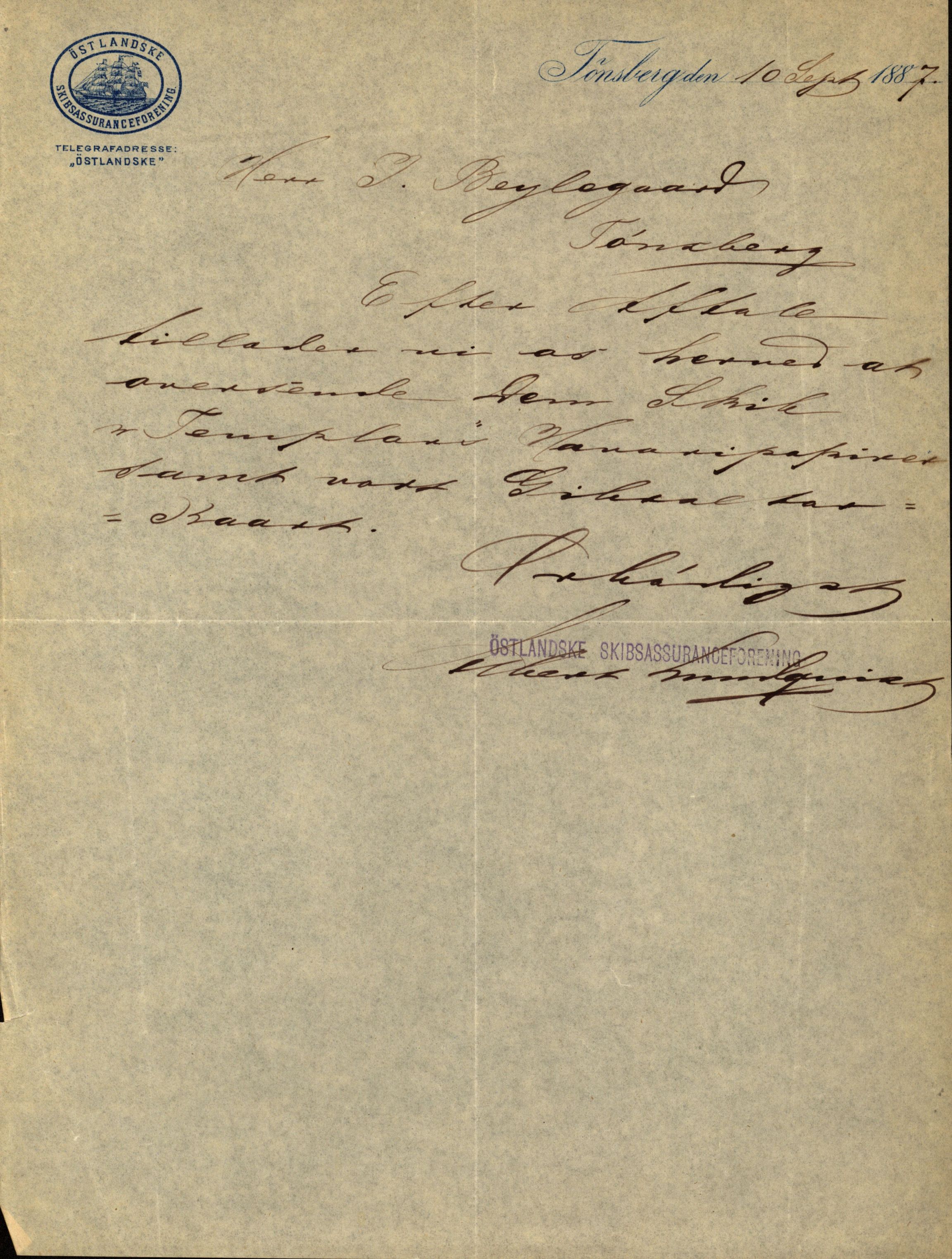 Pa 63 - Østlandske skibsassuranceforening, VEMU/A-1079/G/Ga/L0020/0003: Havaridokumenter / Anton, Diamant, Templar, Finn, Eliezer, Arctic, 1887, s. 237