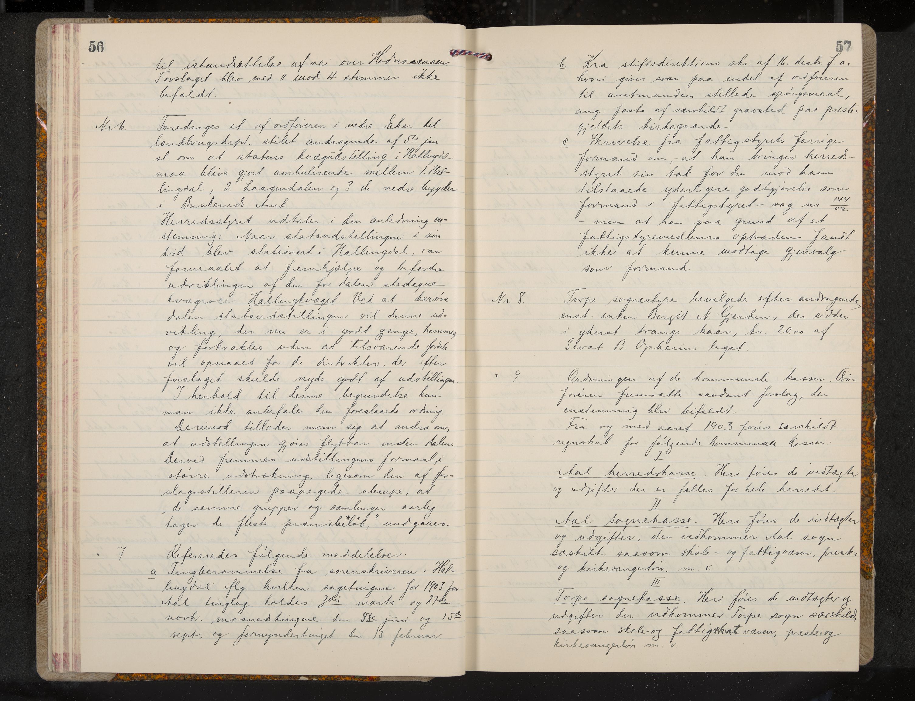 Ål formannskap og sentraladministrasjon, IKAK/0619021/A/Aa/L0005: Utskrift av møtebok, 1902-1910, s. 56-57
