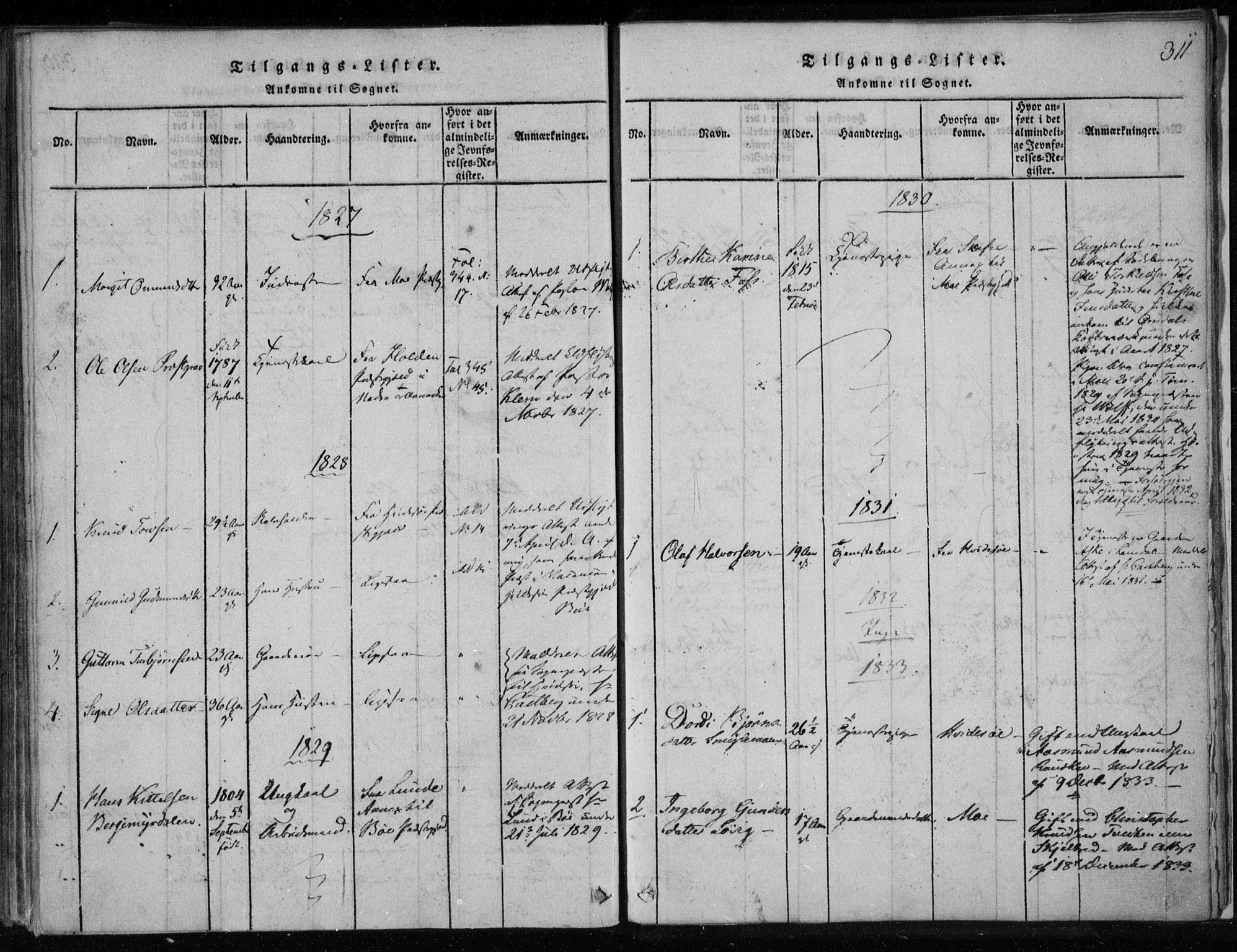 Lårdal kirkebøker, AV/SAKO-A-284/F/Fa/L0005: Ministerialbok nr. I 5, 1815-1860, s. 311