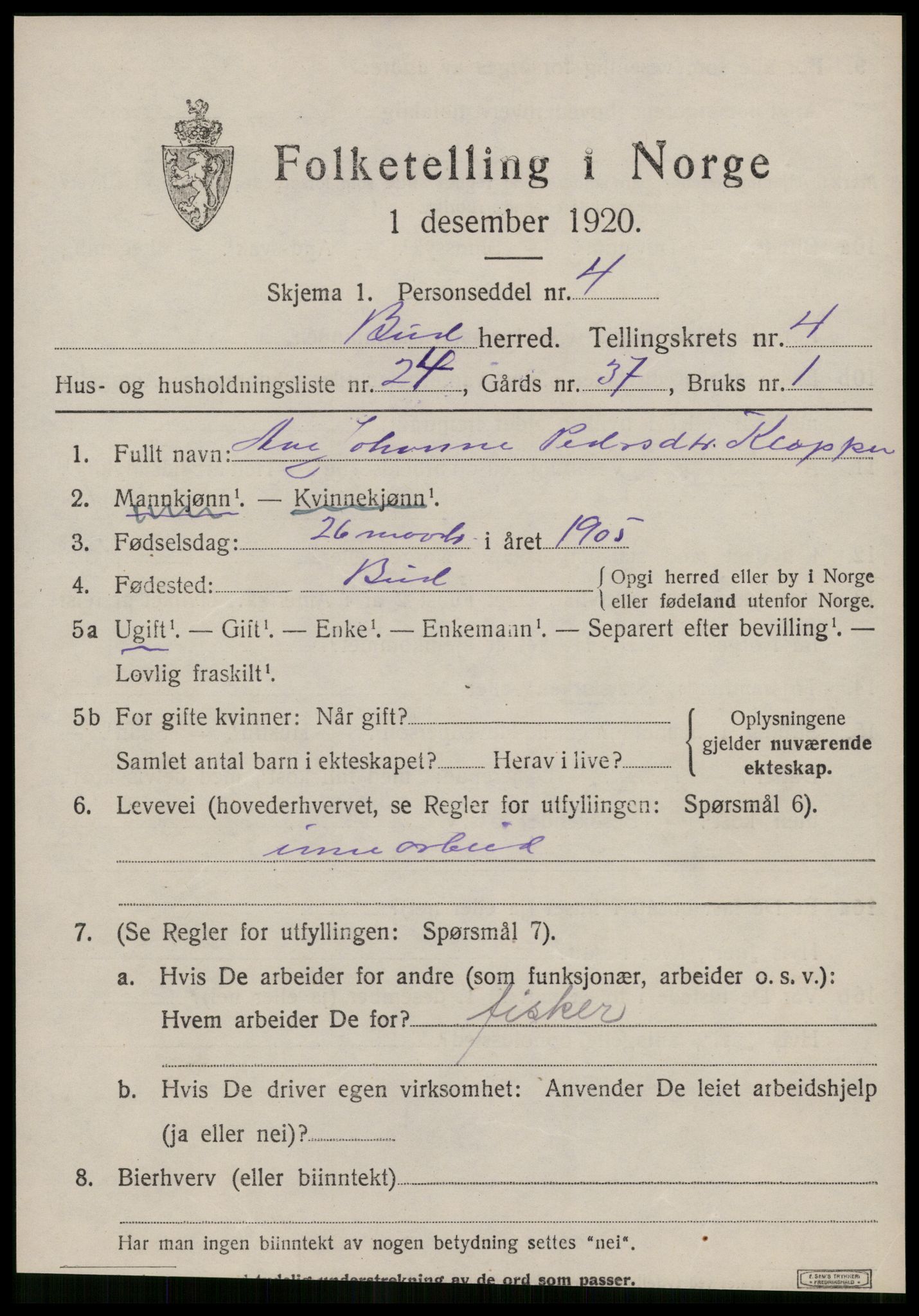 SAT, Folketelling 1920 for 1549 Bud herred, 1920, s. 1382