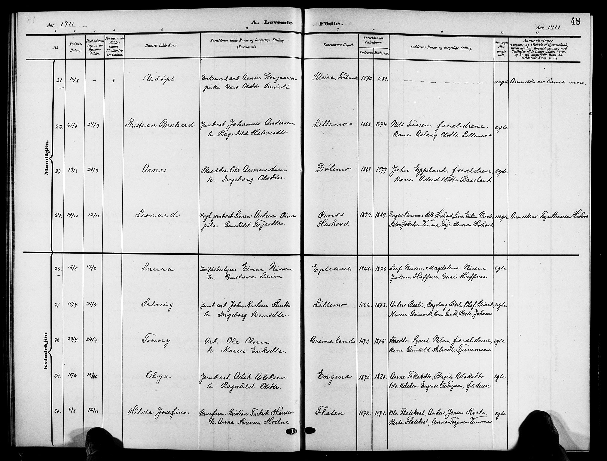 Åmli sokneprestkontor, AV/SAK-1111-0050/F/Fb/Fbc/L0005: Klokkerbok nr. B 5, 1903-1916, s. 48