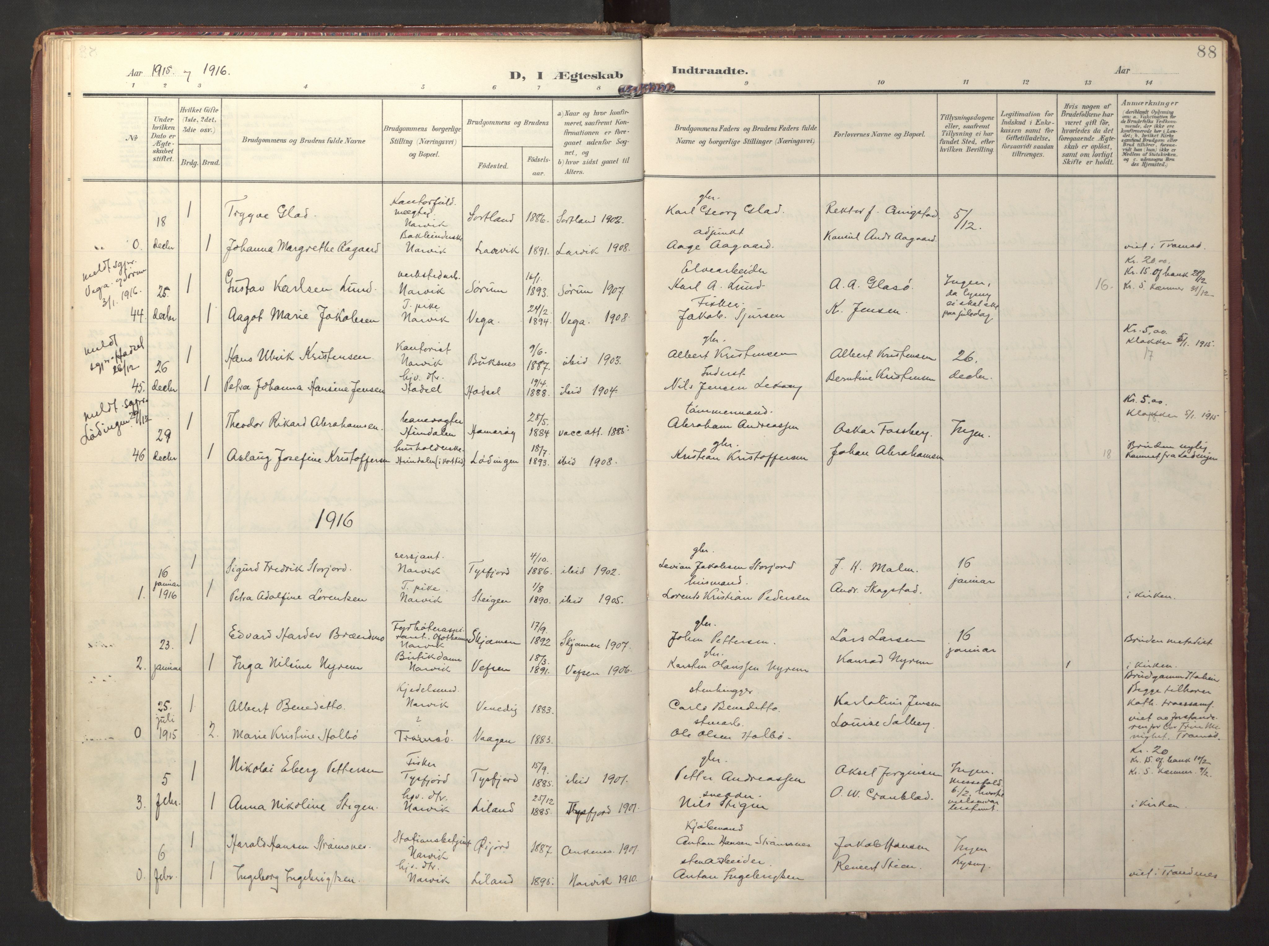 Ministerialprotokoller, klokkerbøker og fødselsregistre - Nordland, AV/SAT-A-1459/871/L0999: Ministerialbok nr. 871A15, 1902-1917, s. 88