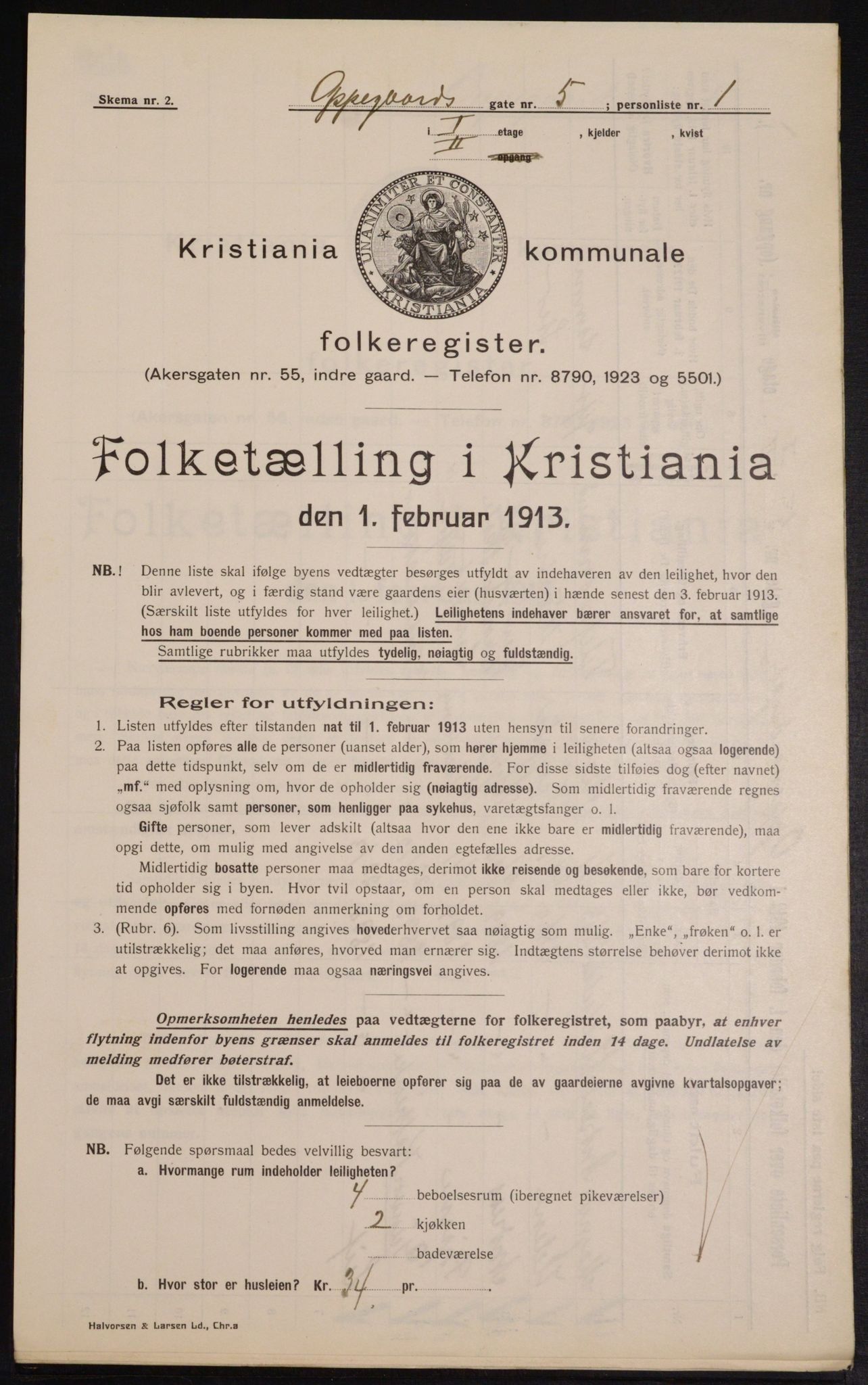 OBA, Kommunal folketelling 1.2.1913 for Kristiania, 1913, s. 75858