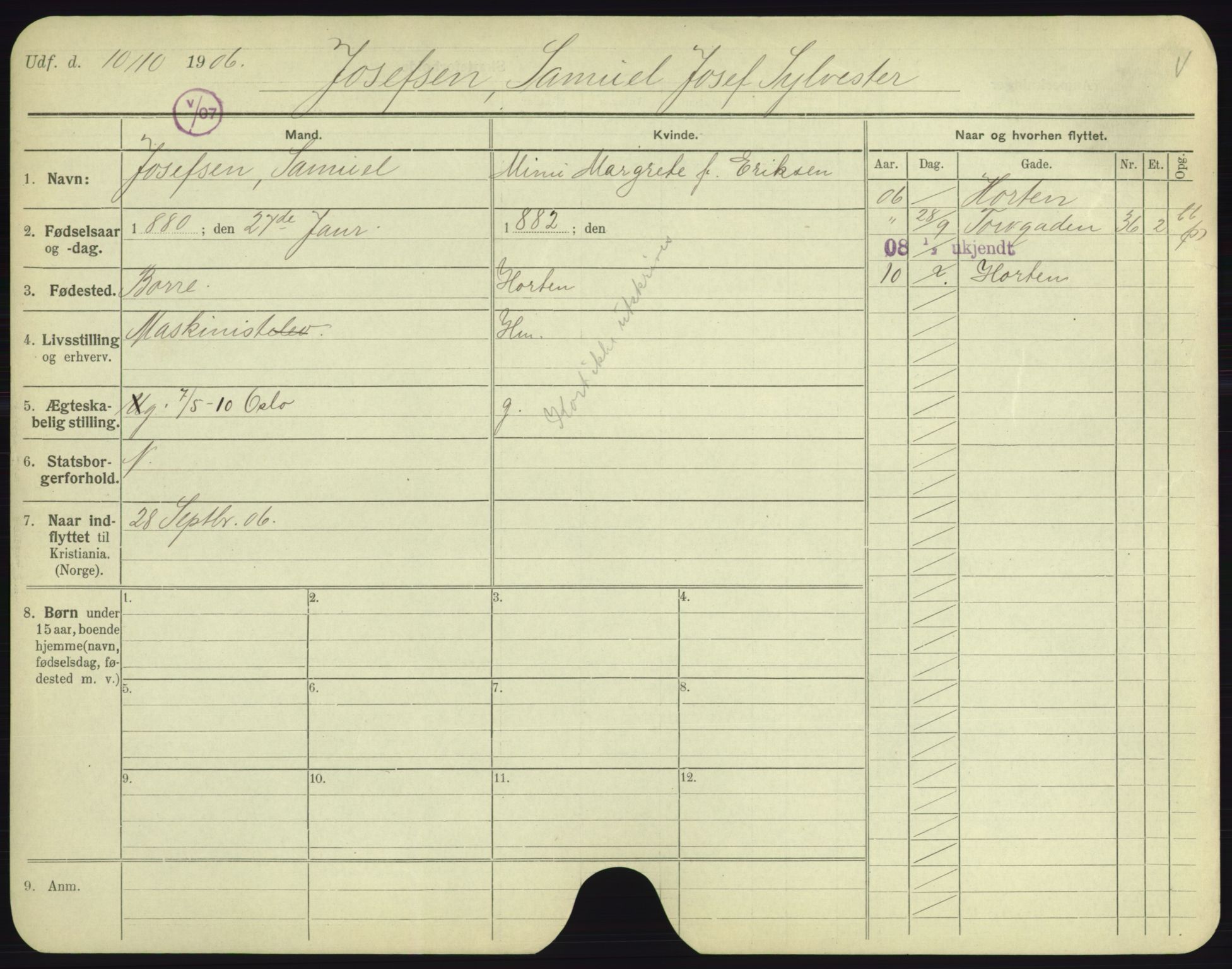 Oslo folkeregister, Registerkort, AV/SAO-A-11715/F/Fa/Fac/L0005: Menn, 1906-1914, s. 976a