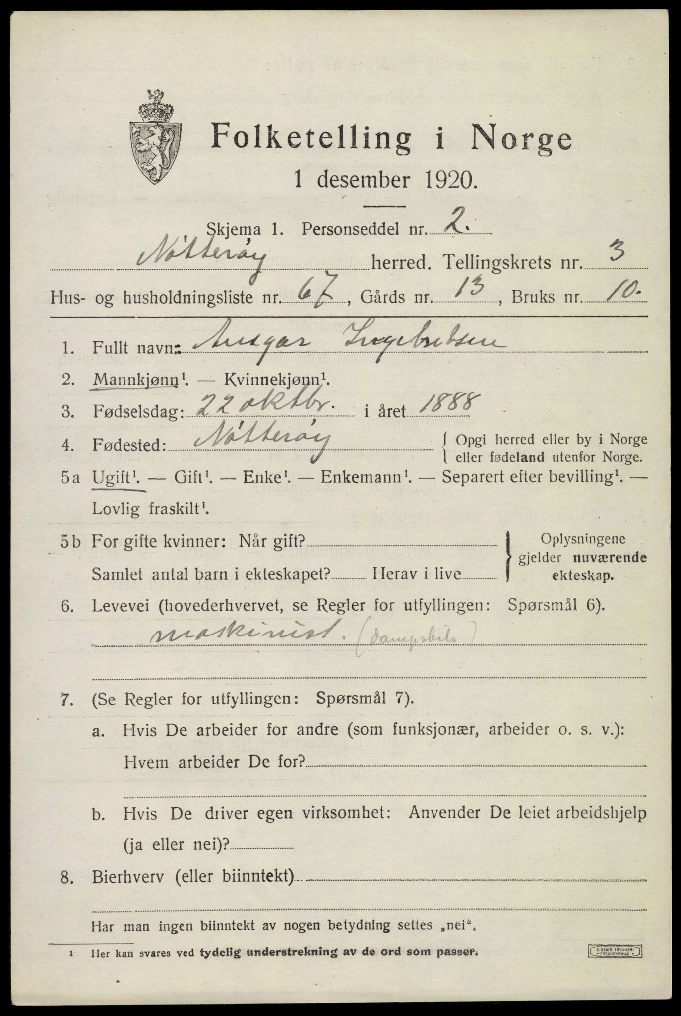 SAKO, Folketelling 1920 for 0722 Nøtterøy herred, 1920, s. 6265