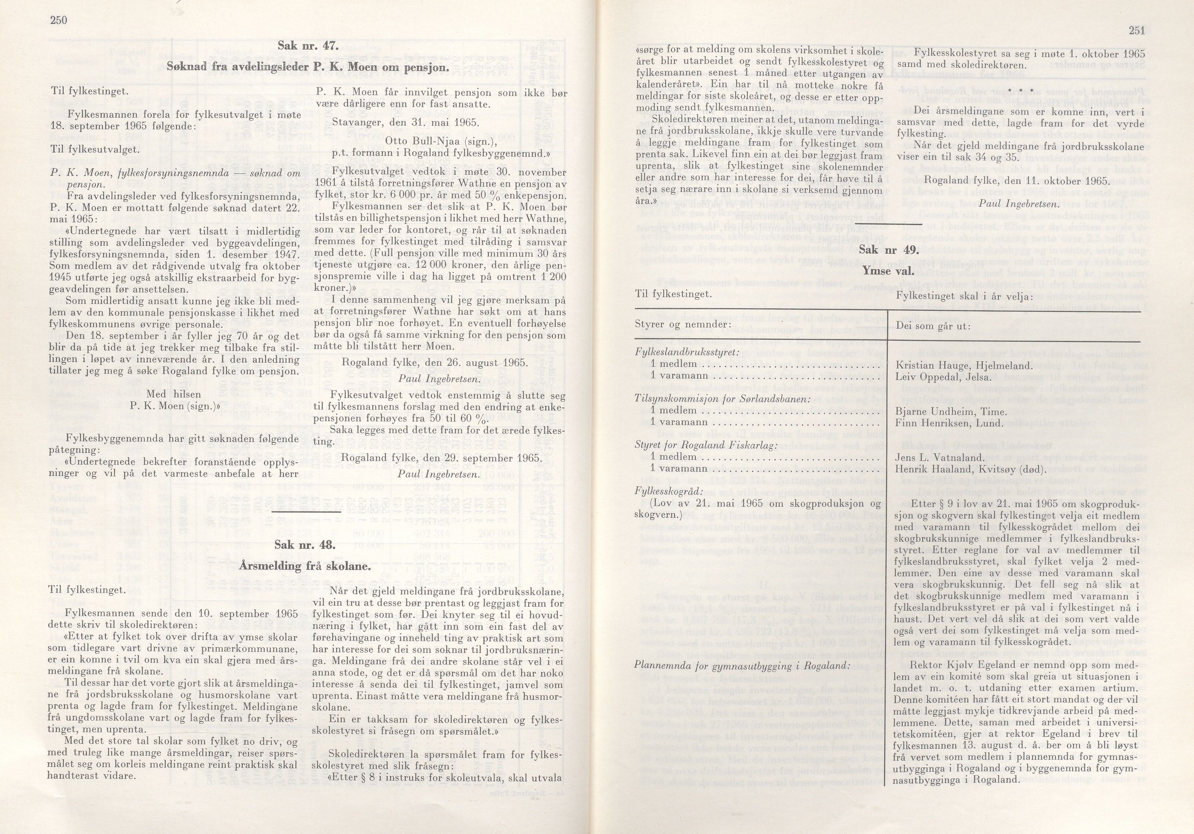 Rogaland fylkeskommune - Fylkesrådmannen , IKAR/A-900/A/Aa/Aaa/L0085: Møtebok , 1965, s. 250-251