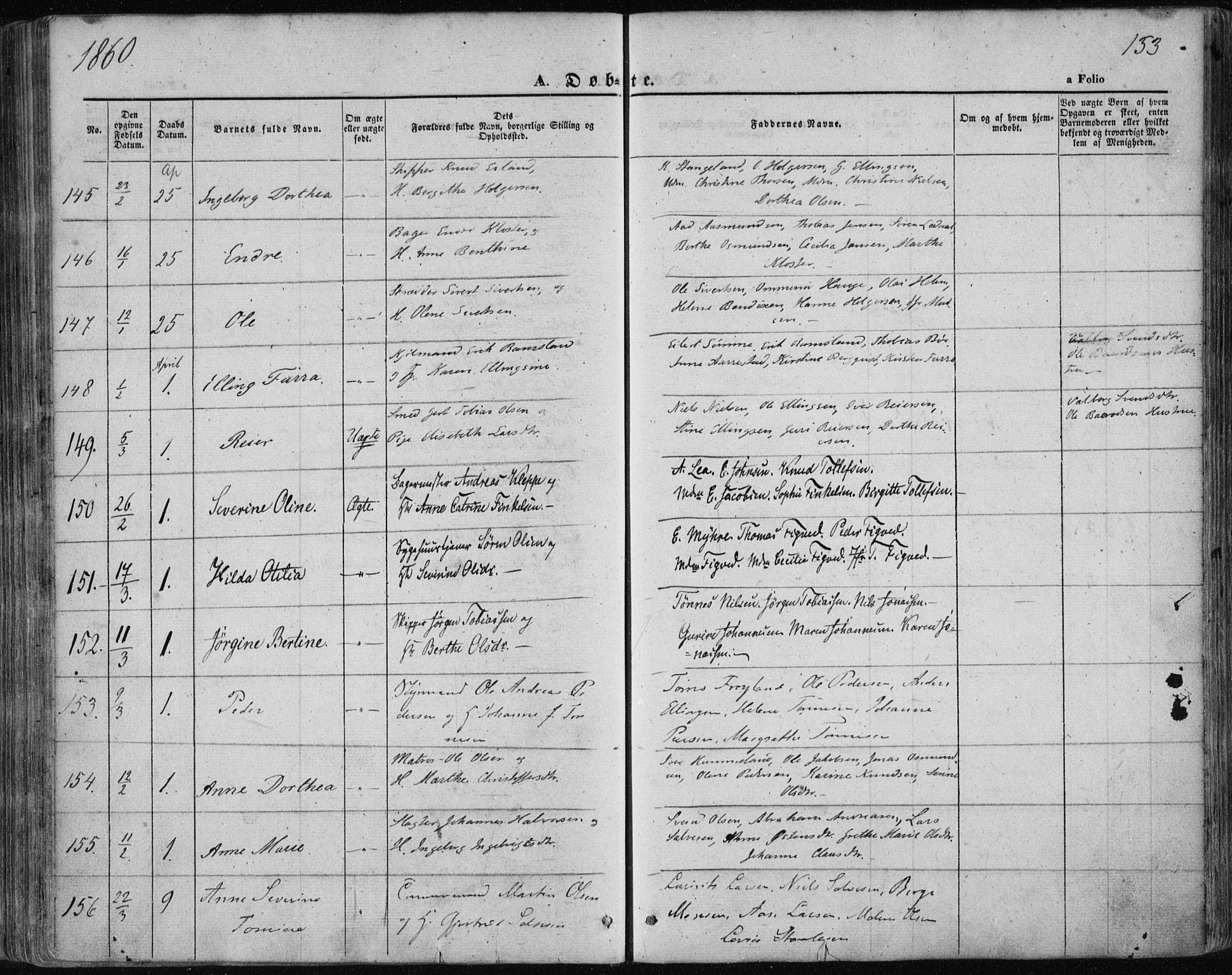 Domkirken sokneprestkontor, SAST/A-101812/001/30/30BA/L0017: Ministerialbok nr. A 16, 1855-1867, s. 153