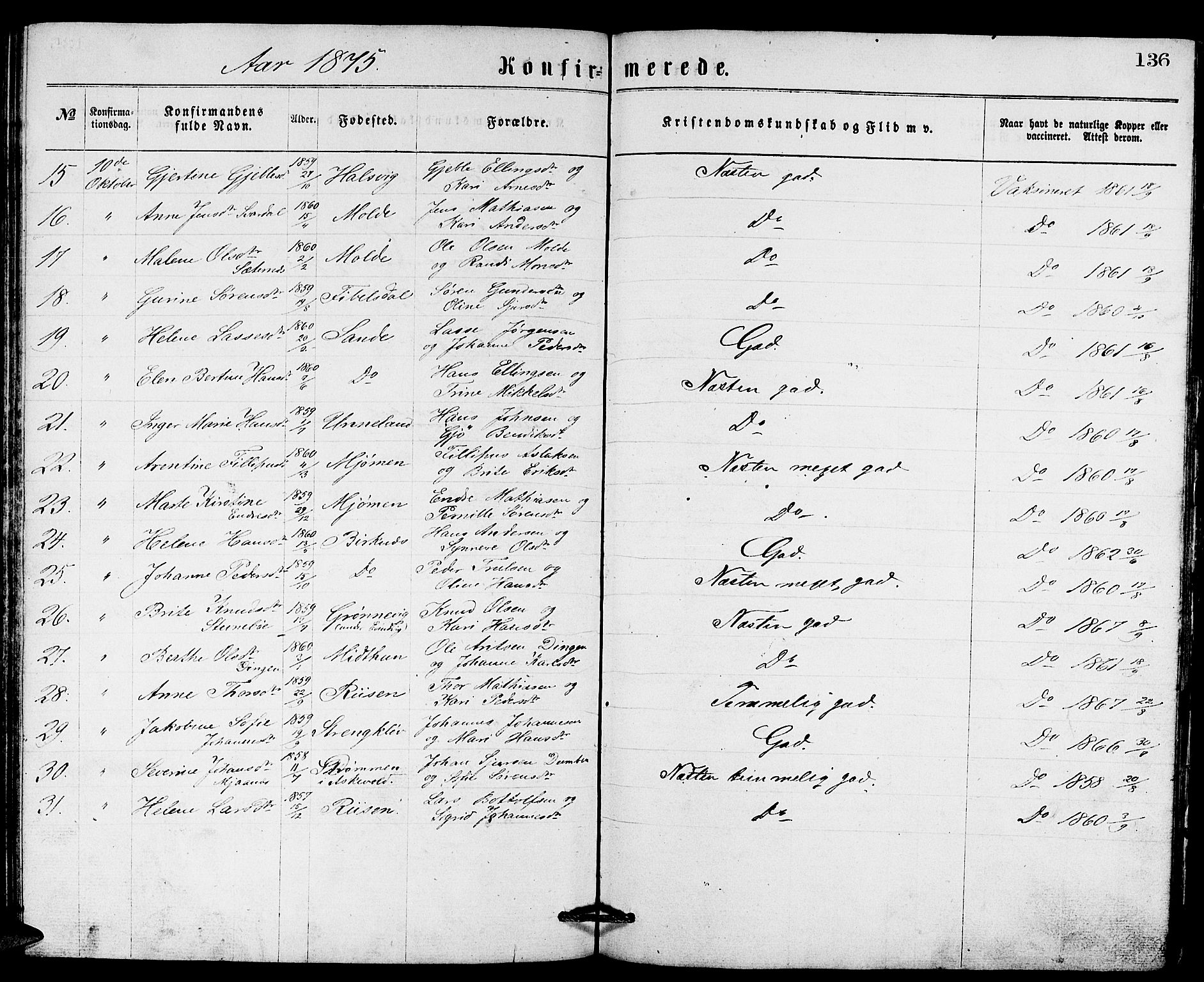 Gulen sokneprestembete, AV/SAB-A-80201/H/Hab/Habb/L0002: Klokkerbok nr. B 2, 1867-1883, s. 136